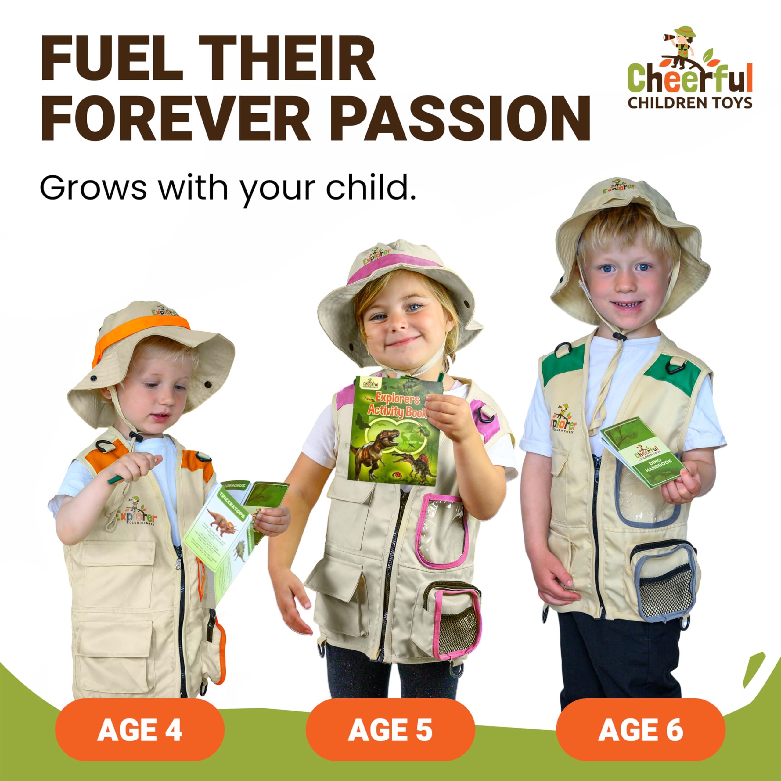 Kids Explorer Kit with Activity Book, Bug Hunting Kits for Children with Safari Vest Zoo Keeper Hat & Kids Binoculars - Image 4