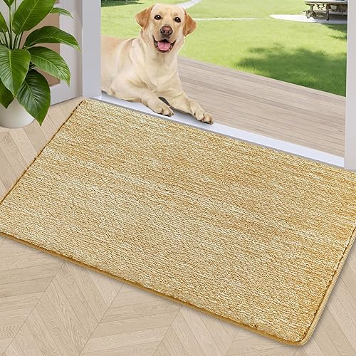 REFETONE Indoor Doormat, Front Door Mat 24"x36" Absorbent Rubber Backing Non Slip Back Door Mats, Washable Low-Profile Inside Floor Mat Door Rugs for Entryway, Resist Dirt Mud Mat for Dogs, Brown