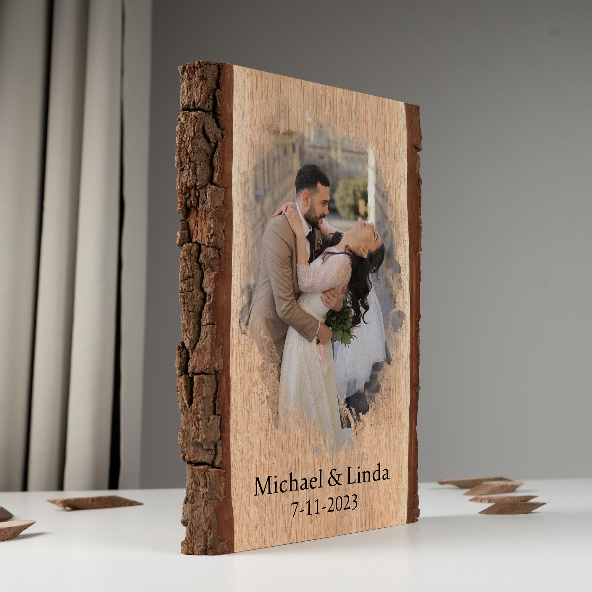 Cadeauki Image sur bois avec écorce - Cadeau photo sur planche en bois rustique avec écorce - Cadeaux personnalisés pour hommes (3)