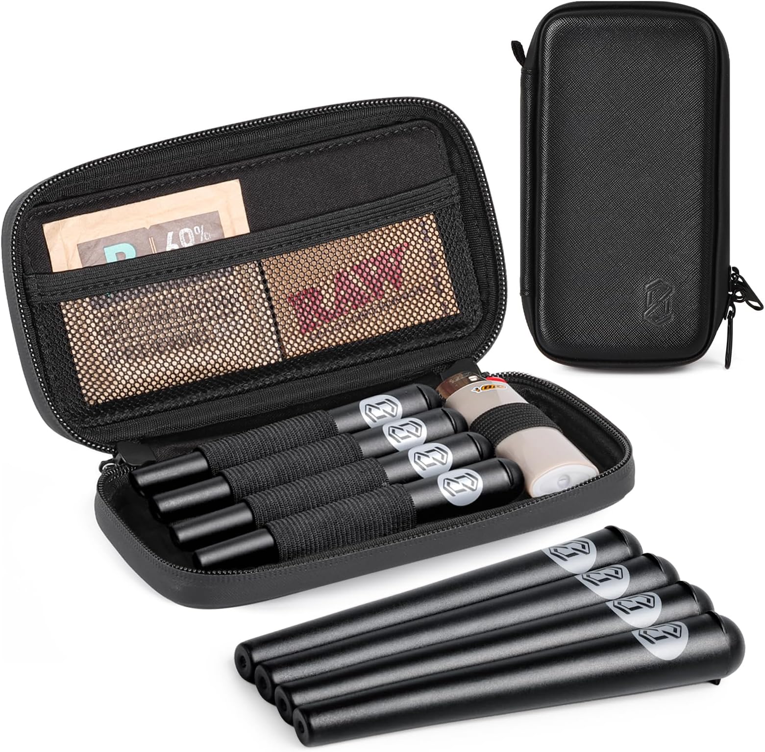 OZCHIN Smell Proof Bag with 4 Tubes Odor Proof Carbon Lined Pipe Pouch Odorless Bag King Size Medicine Locking Storage Container Fit in Pocket for Traveling -Great Gifts for Friend(Black)