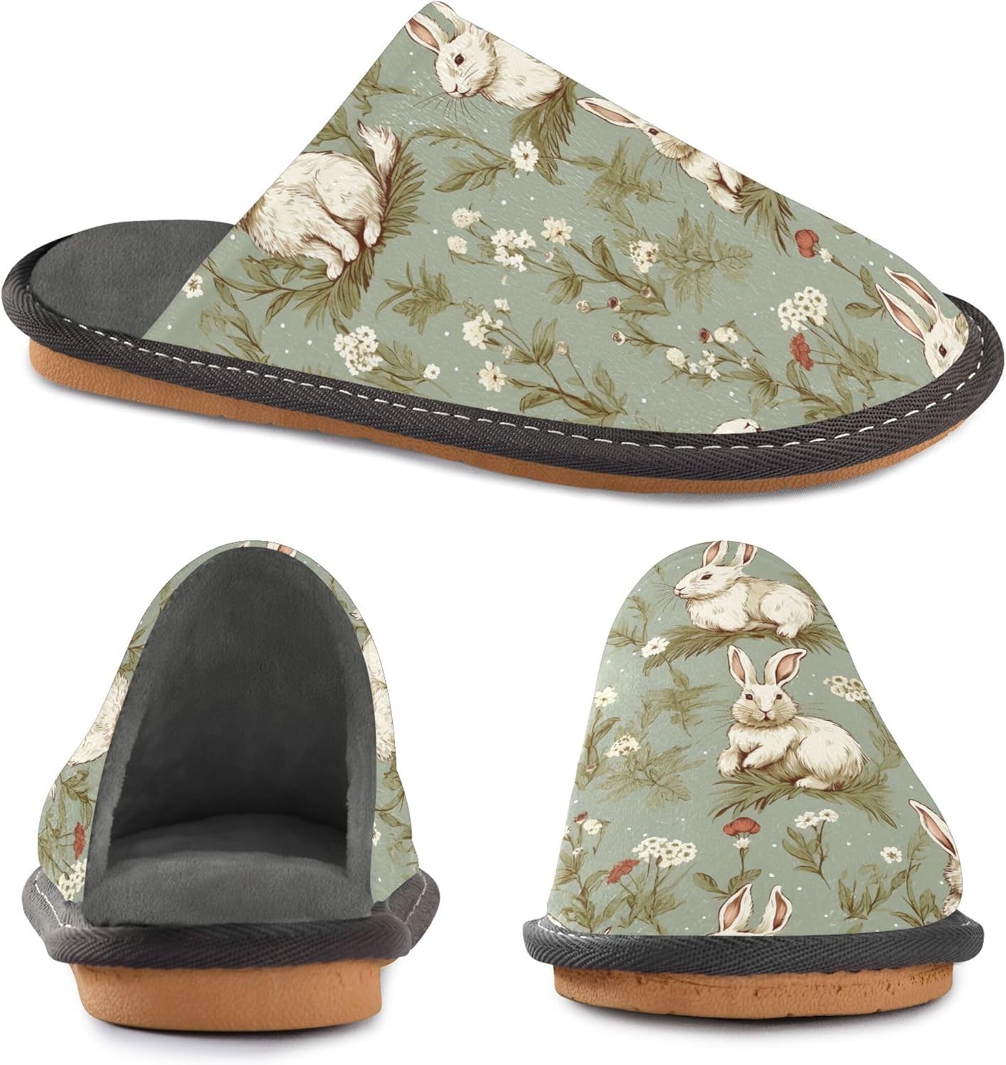 Woodland Bunny Rabbit House Slippers – Cozy Fuzzy Slippers for Guests, Washable & Disposable, Perfect for Shoeless Home, Spa & Hotel Use A111987