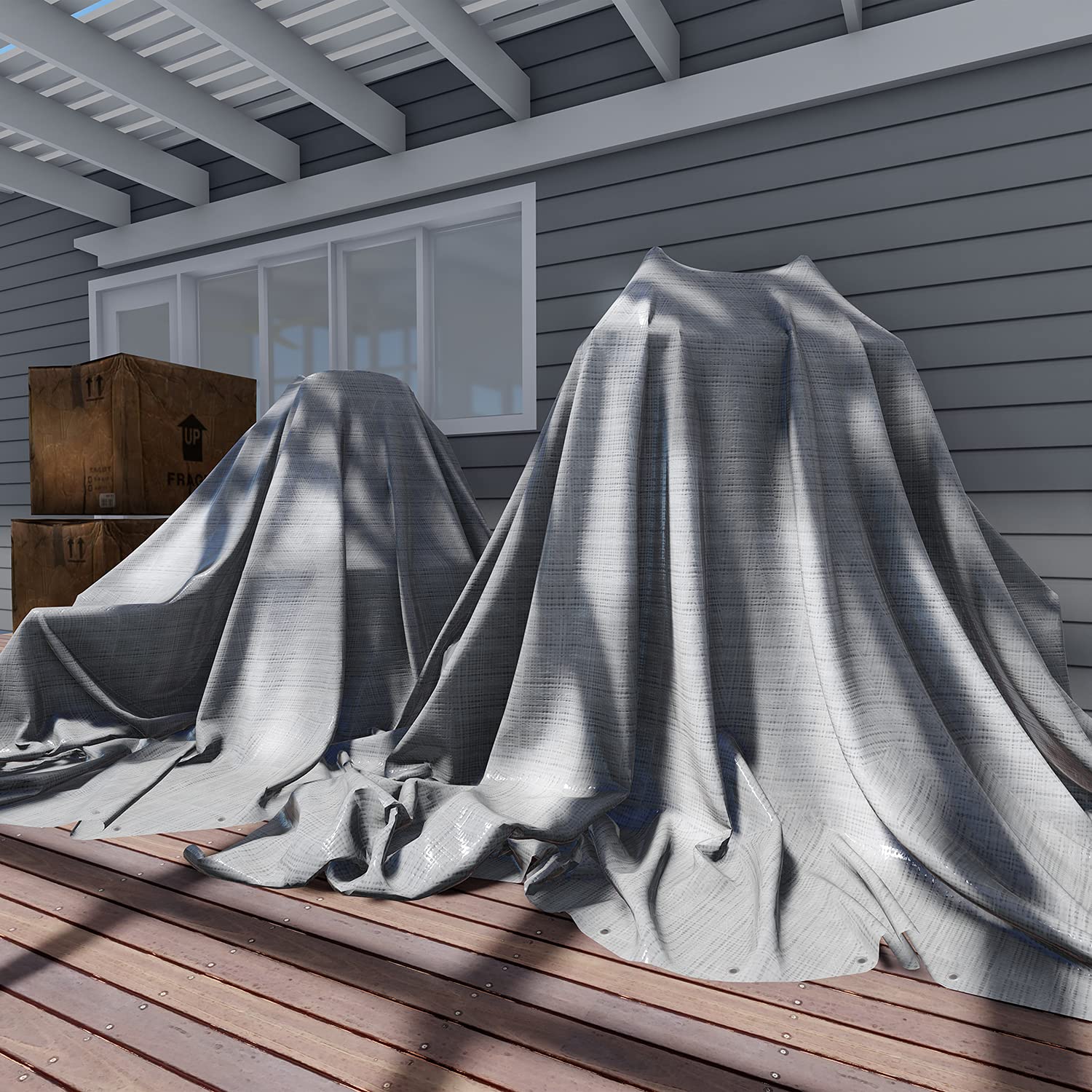 TANG Sunshades Depot 20 x 30 Feet Heavy Duty 10 Mil Waterproof Silver Poly Tarp Multi Purpose Waterproof Poly Tarp Cover Reinforced Rip-Stop with Grommets