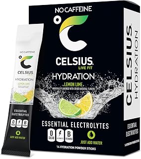 Celsius Hydration Lemon Lime Sugar-Free Electrolyte Drink Mix, 14 Pack - Caffeine-Free Hydration Packets with B Vitamins