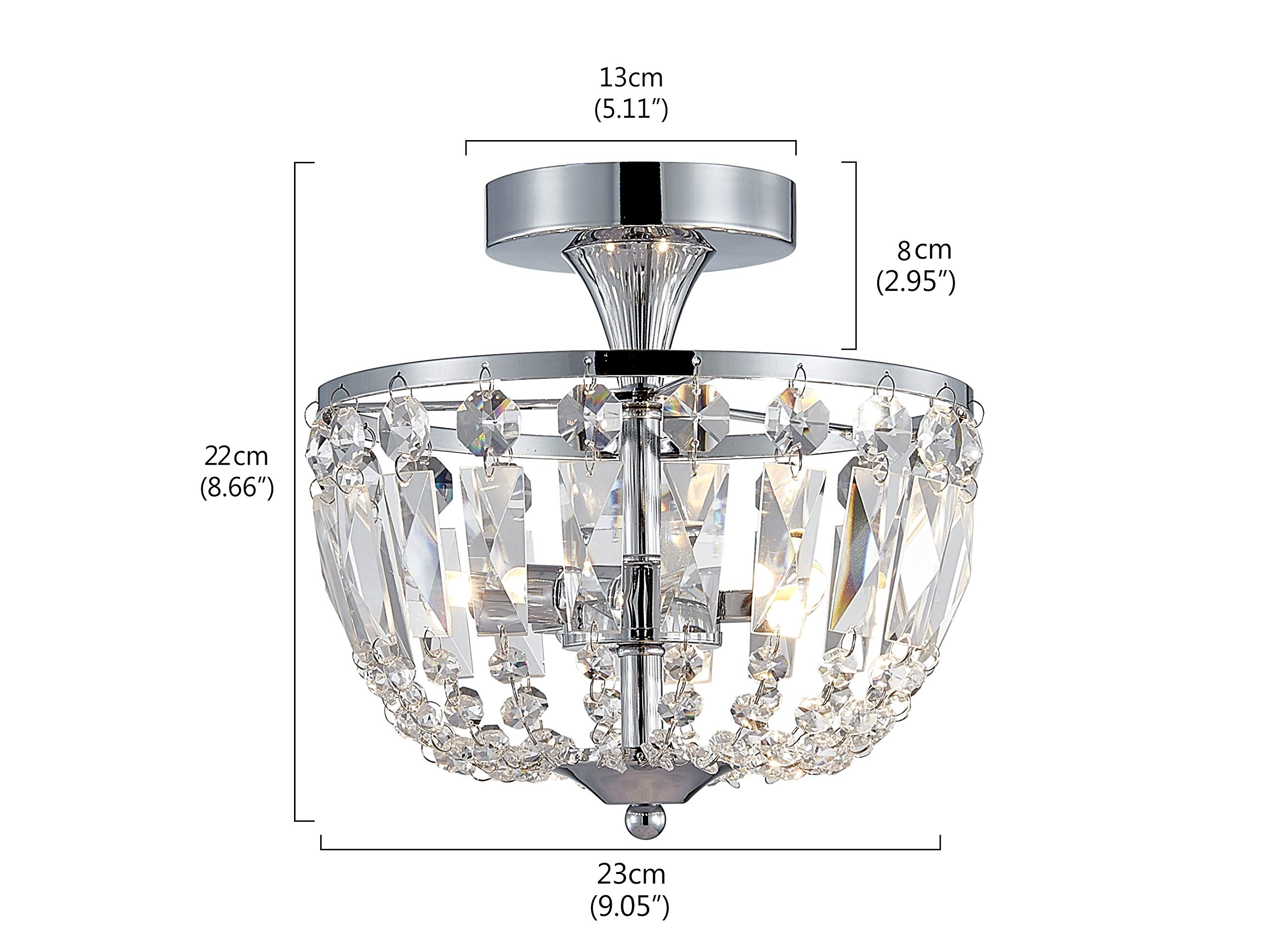 BESTIER Moderne Chrome Cristal Semi Plafonnier Lustre Éclairage LED Plafonnier Luminaire Lampe pour Salle À Manger Salle De Bains Chambre Salon 3 G9 Ampoules