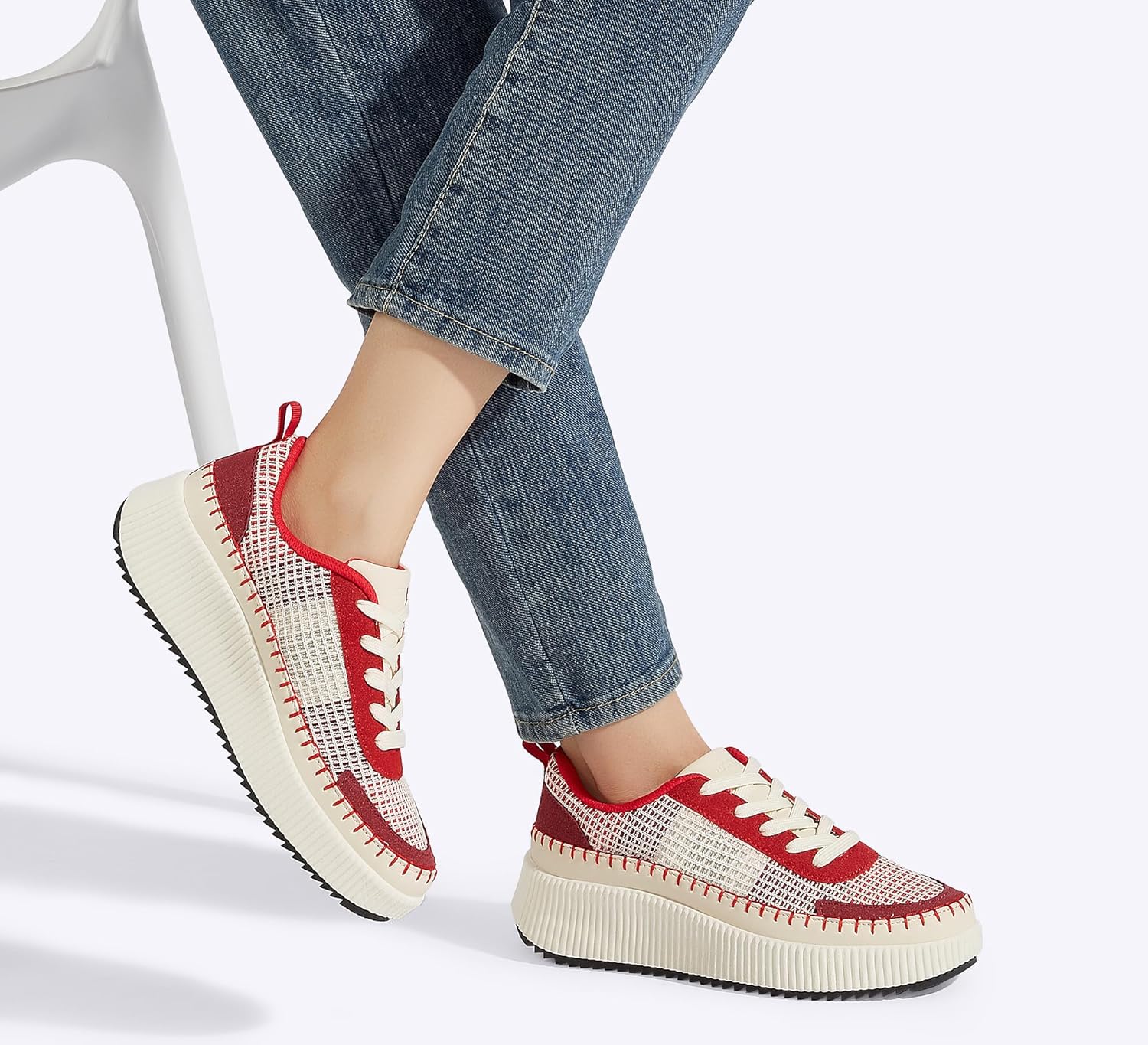 LUCKY STEP Women's Platform Sneakers Rhinestone Fashion Chunky Casual Sparkly Retro Braided Walking Shoes - Image 9