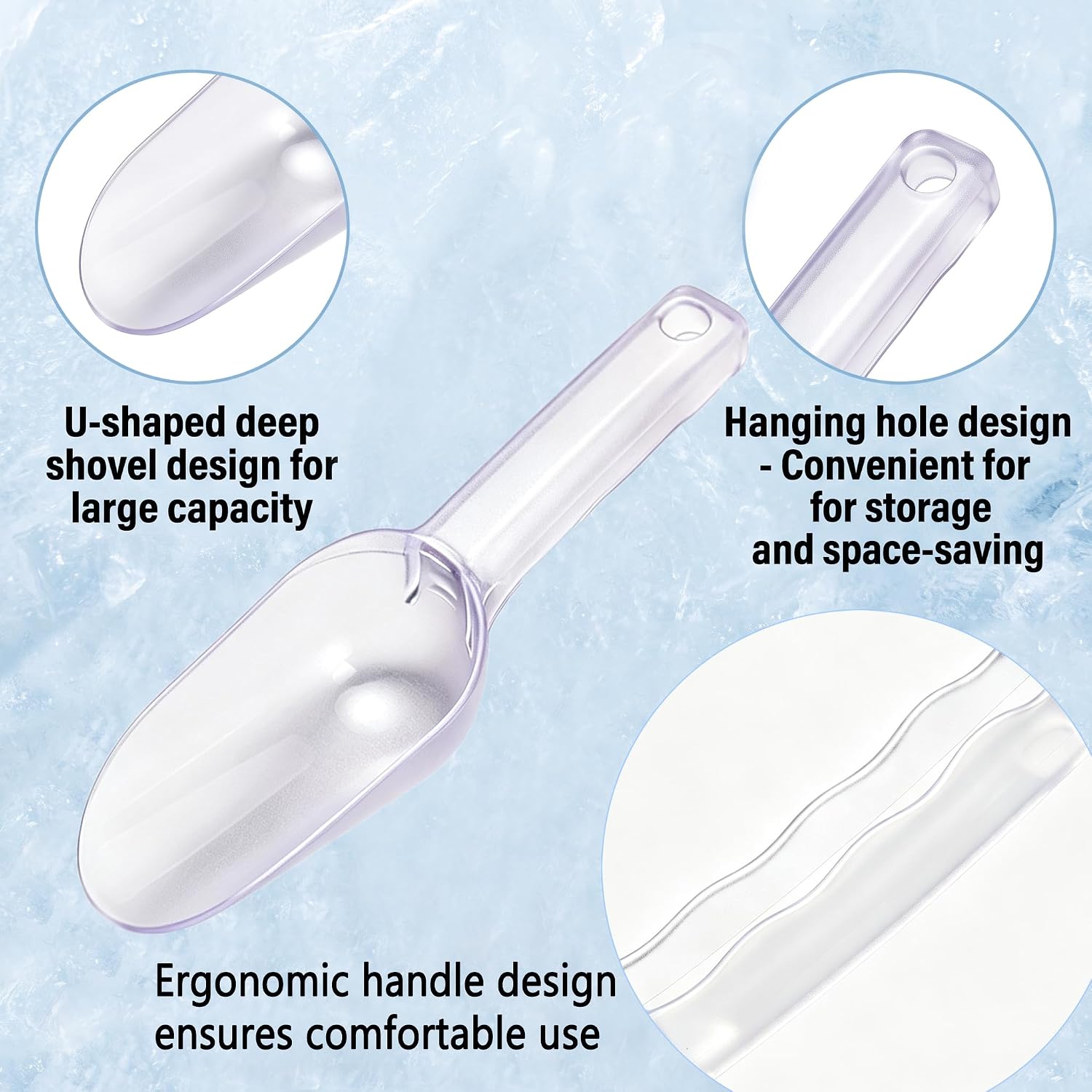 2Pcs Plastic Ice Scoop(12 Oz)Kitchen Scoop for Ice Bucket Ice,Popcorn,Flour