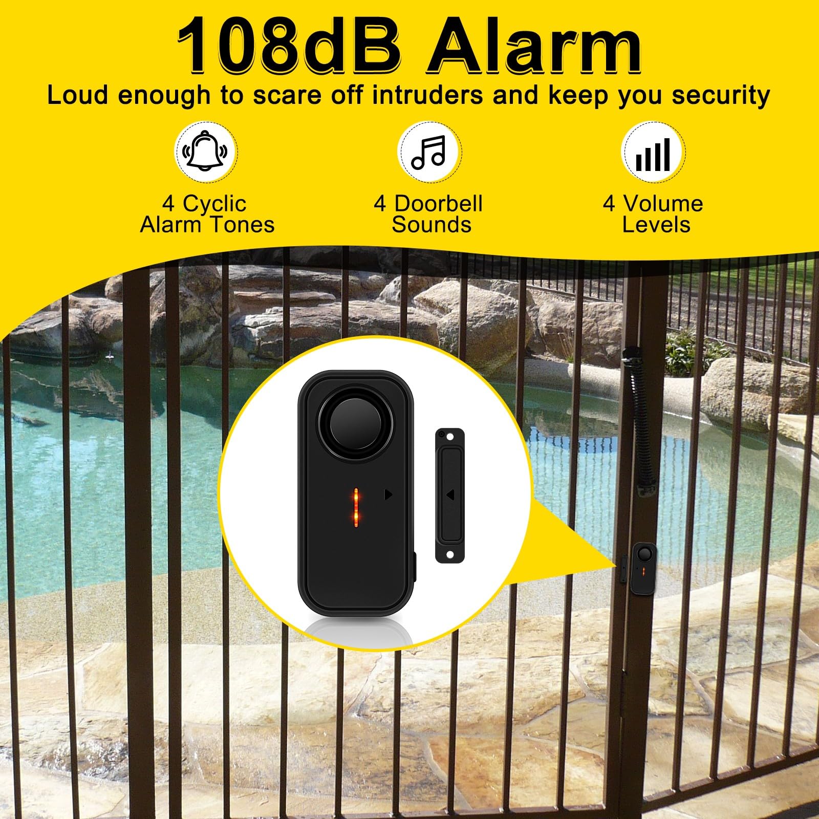 NineLeaf Türalarm, Türalarm mit Fernbedienung, Fensteralarm,2-in-1 Alarm/Türgong,4-stufiger Lautstärkeregler,60m Reichweite,Alarmanlage mit Sirene für Pool,Haus,Geschäft,Garage -2Sensor 3Fernbedienung