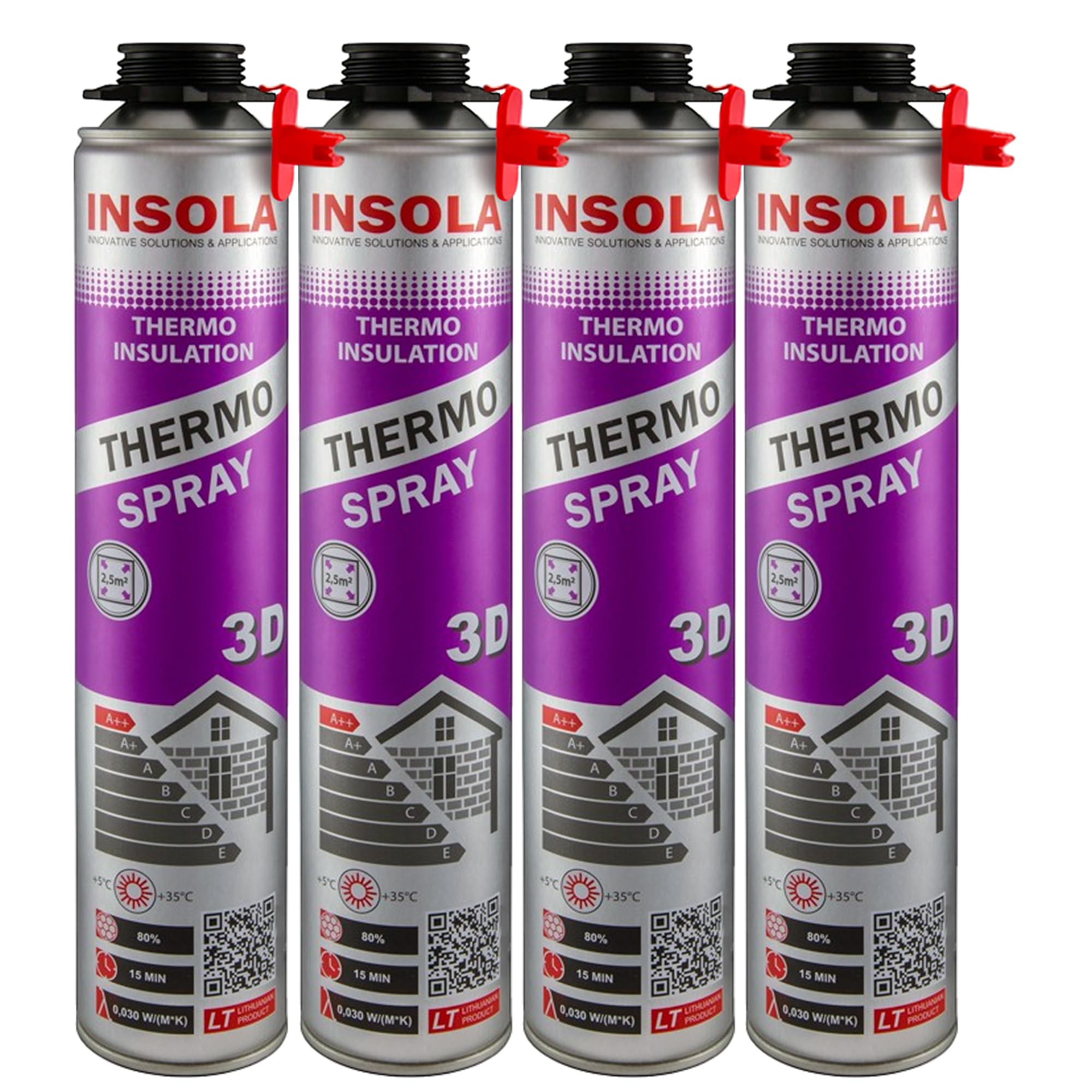 Sprühdämmung 850ml PU-Sprühisolierung INSOLA Thermo Spray 3D Isolierschaum Wärmedämmung Schallschutz Sprühschaum für schwer zugängliche Stellen Bau Innen Außen