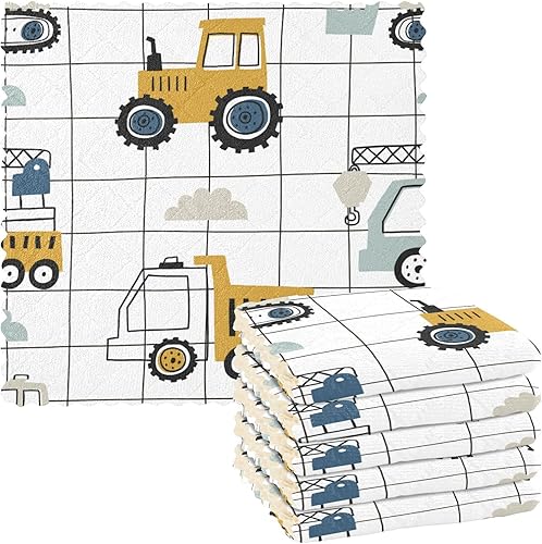 Miniatura 1 de FRODOTGV Cute Truck Tractor Cotton Print Microfiber Kitchen Dish Towels Quick Dry Set of 6 Microfiber Drying Towel Kitchen for Countertop Oven