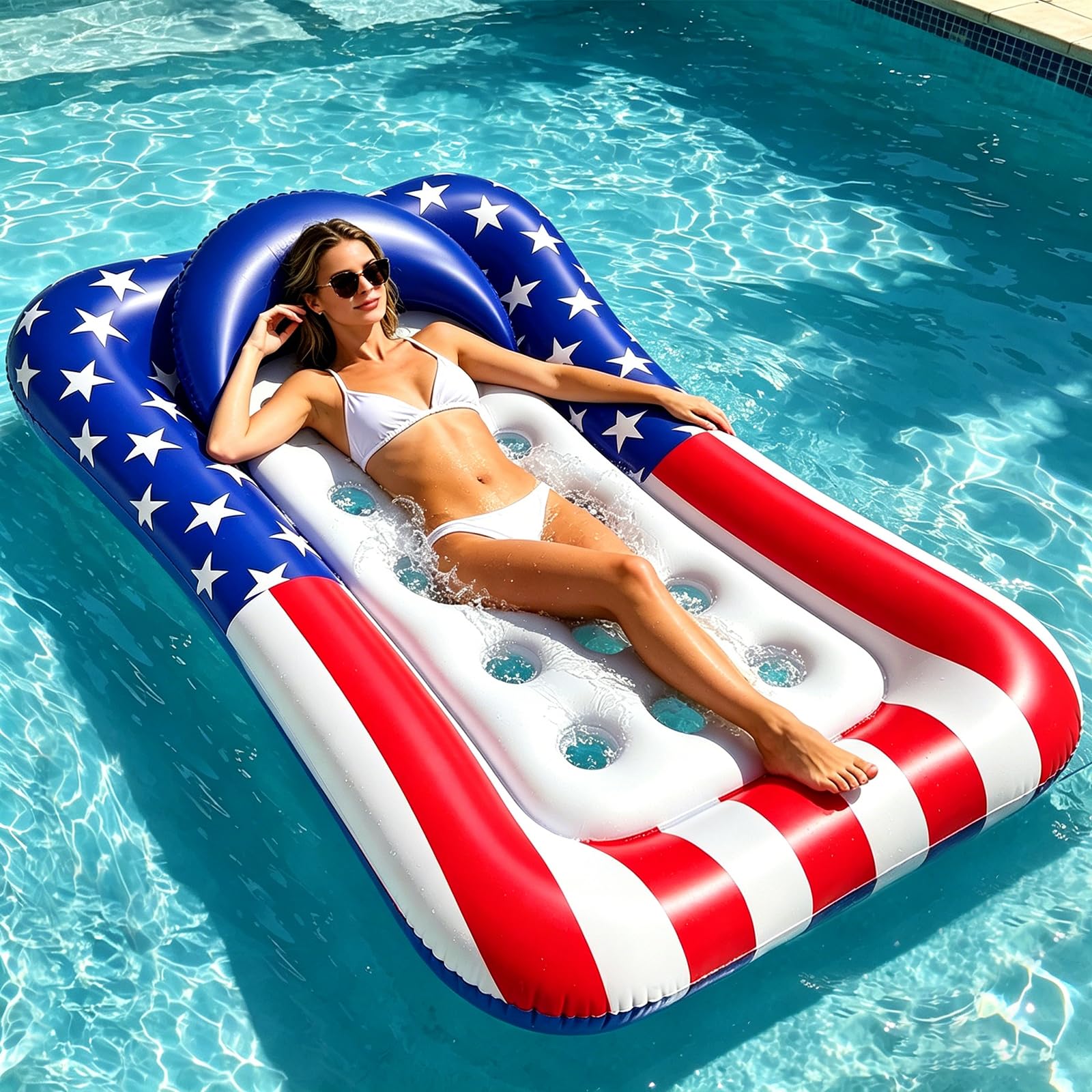 TURNMEON 71x50 inch Patriotic Pool Float Lounger