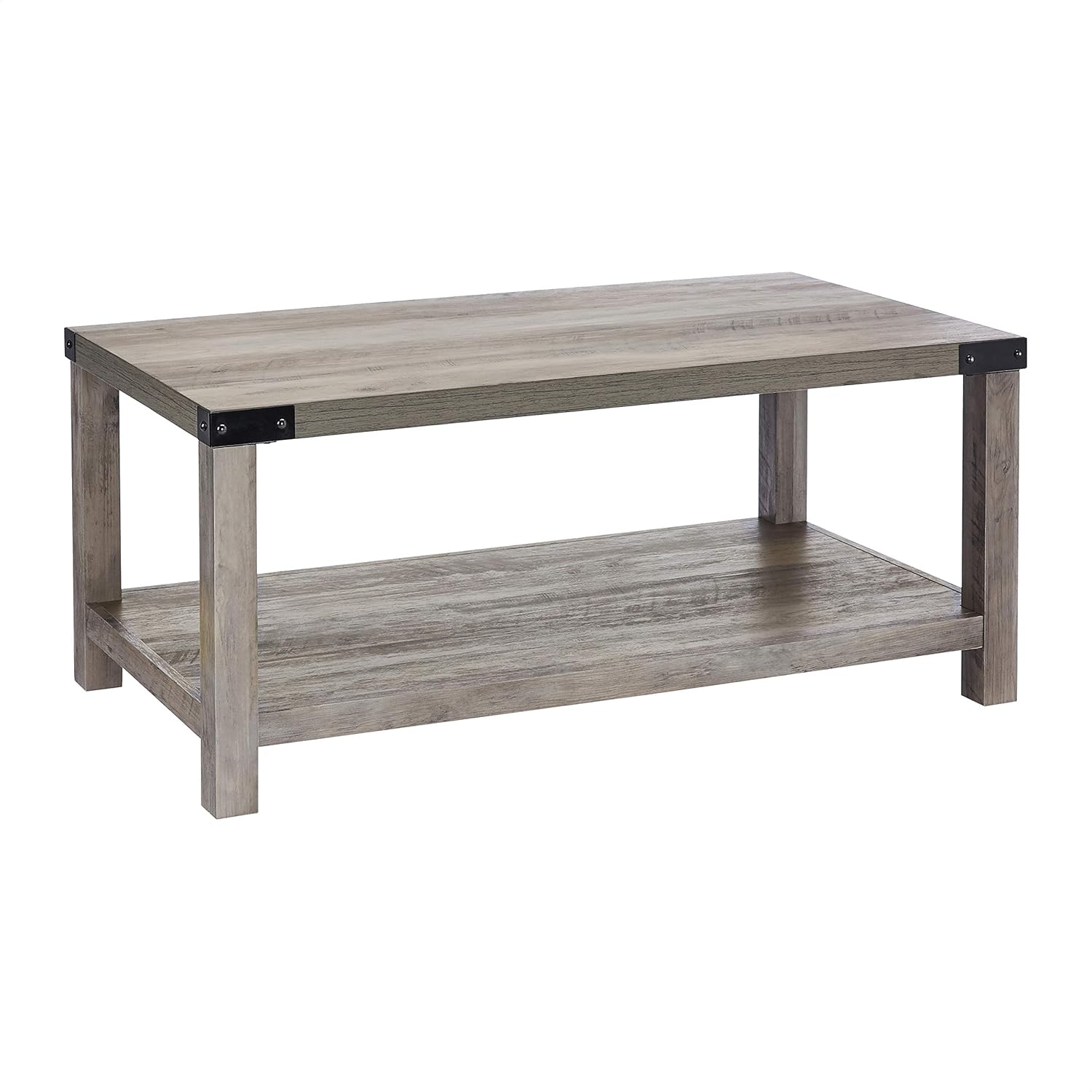 ROCKPOINT Furniture Barn Style Farmhouse Rectangle Accent Coffee Table, Grey wash