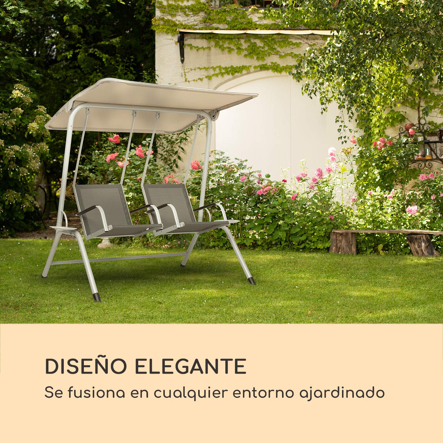 blumfeldt Bel Air Duo Swing Mecedora - para 2 Personas, Diseño Duo Relax, Tejido Transpirable, Tornillos de Acero Inoxidable, Antracita/Crema