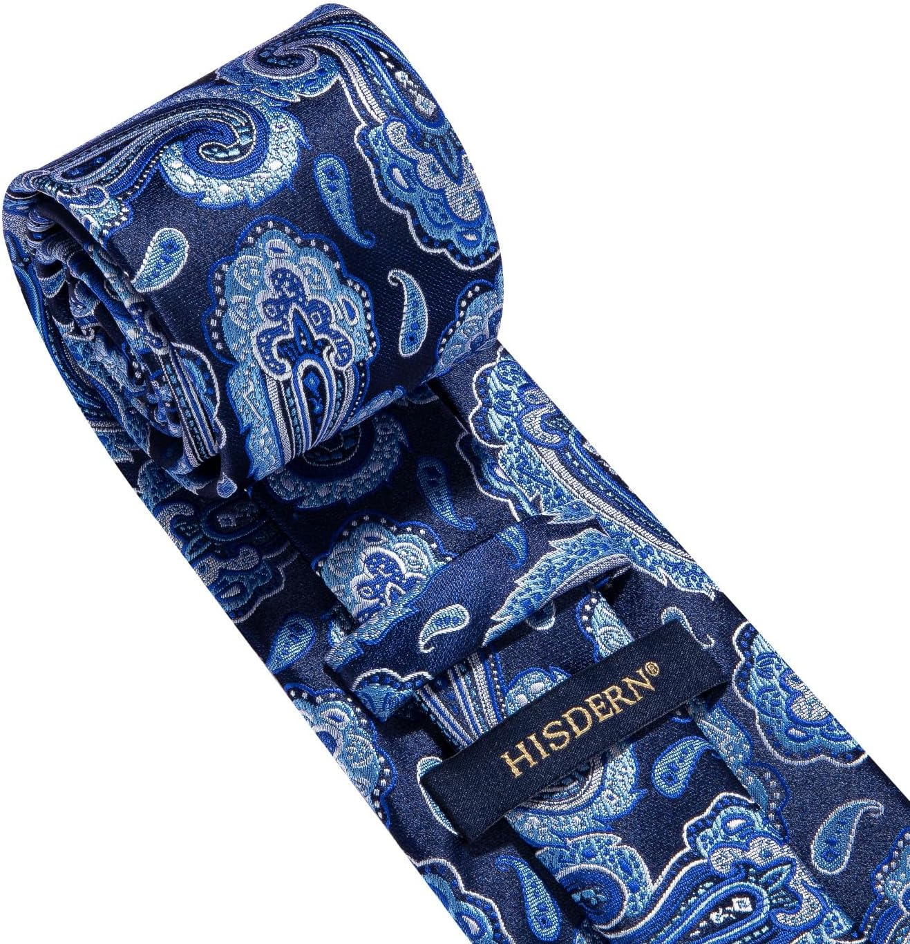 HISDERN Ties for Men Paisley Floral Tie Handkerchief Classic Woven Business Formal Necktie and Pocket Square Set Wedding 01a-blue