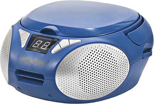 MAGNAVOX MD6924-BL - Boombox portátil de carga superior con radio estéreo AMFM en azul compatible con CD-RCD-RW pantalla LED puerto AUX