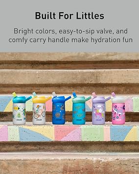 CamelBak Eddy+ Kids Insulated Stainless Steel Water Bottle with Bite Valve Straw, LeakResistant Design for Everyday Hydration, 12oz, Biking Dogs