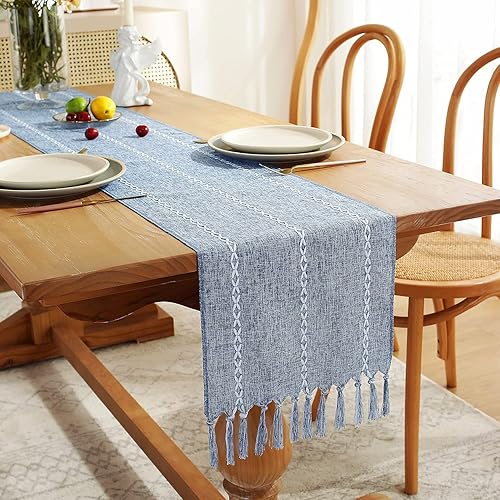 Miniatura 8 de Chassic Camino de mesa estilo granja con borla, camino de mesa rústico bohemio de 60 pulgadas de largo para comedor, vacaciones, fiesta y decoración