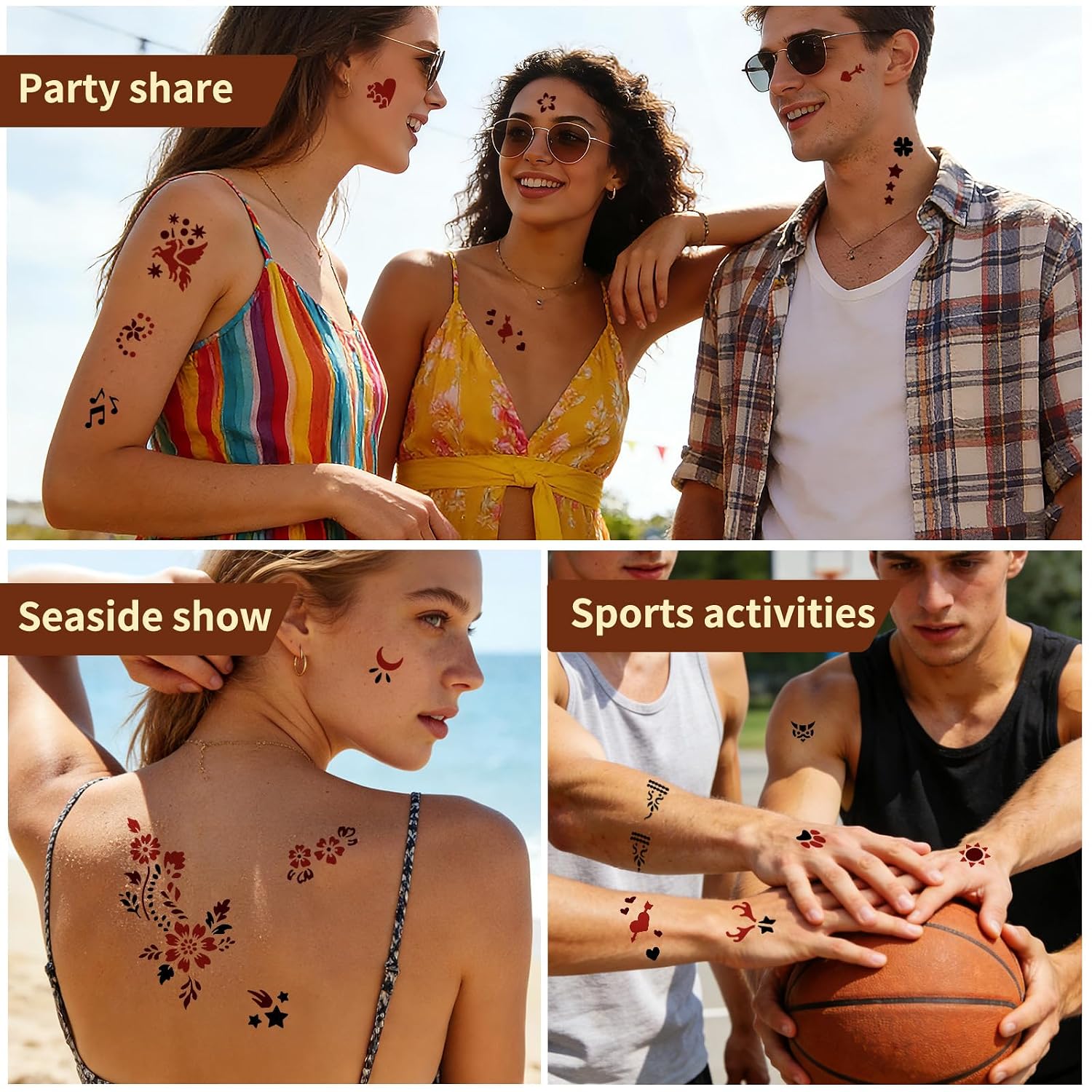 136 PCS Henna Tattoo Stencil Kit, 6 PCS Henna Cones Brown Red Black Henna DIY Face Body Art Mehndi Henna Stencils Skin Painting Tattoos Kit for Adult Women Men Bridal Wedding Ramadan Party