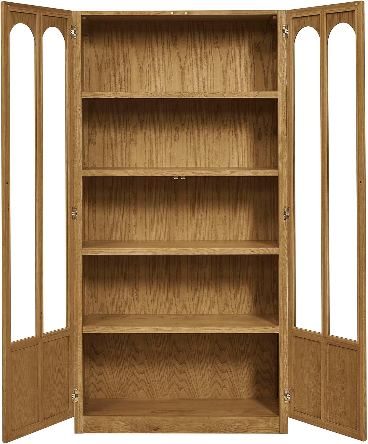 Modway Anwen 79" Wood Display Cabinet with Glass Doors in Oak – Modern China Cabinet with Arched Door Detail – Large Curio Cabinet for Collectibles