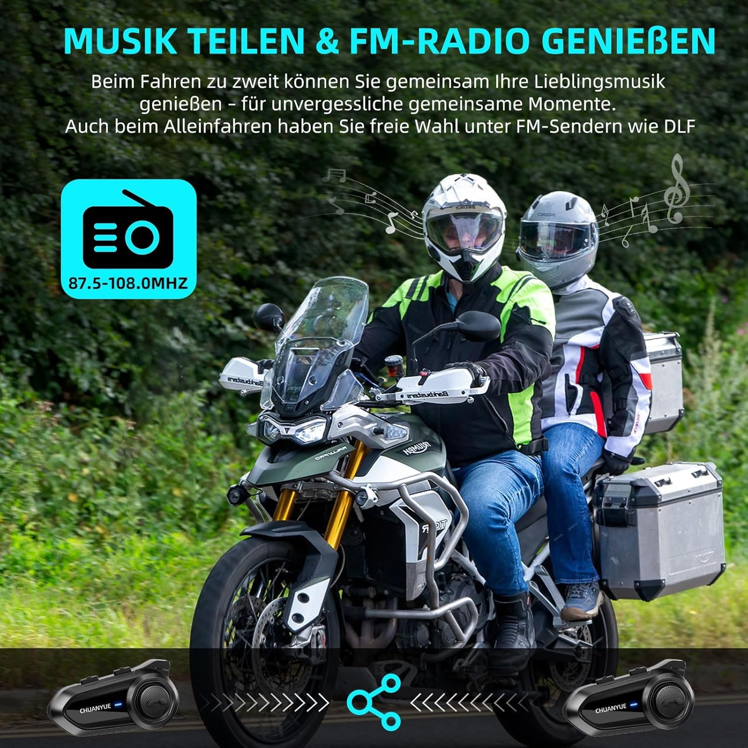 R18 Motorrad Bluetooth Headset, Kommunikationssystem für bis zu 10 Motorräder mit Reichweite von 2000m,motorradhelm mit Bluetooth，intercom Motorrad mit HiFi/Musik Teilen/FM/AI Sprache（1pc）