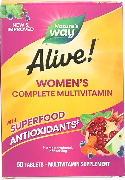 Nature's Way Alive! Daily Complete Multivitamin for Women, Supports Energy Metabolism, Hair, Skin & Nails*, B-Vitamins, Superfood Antioxidants, 50 Tablets (Packaging May Vary)