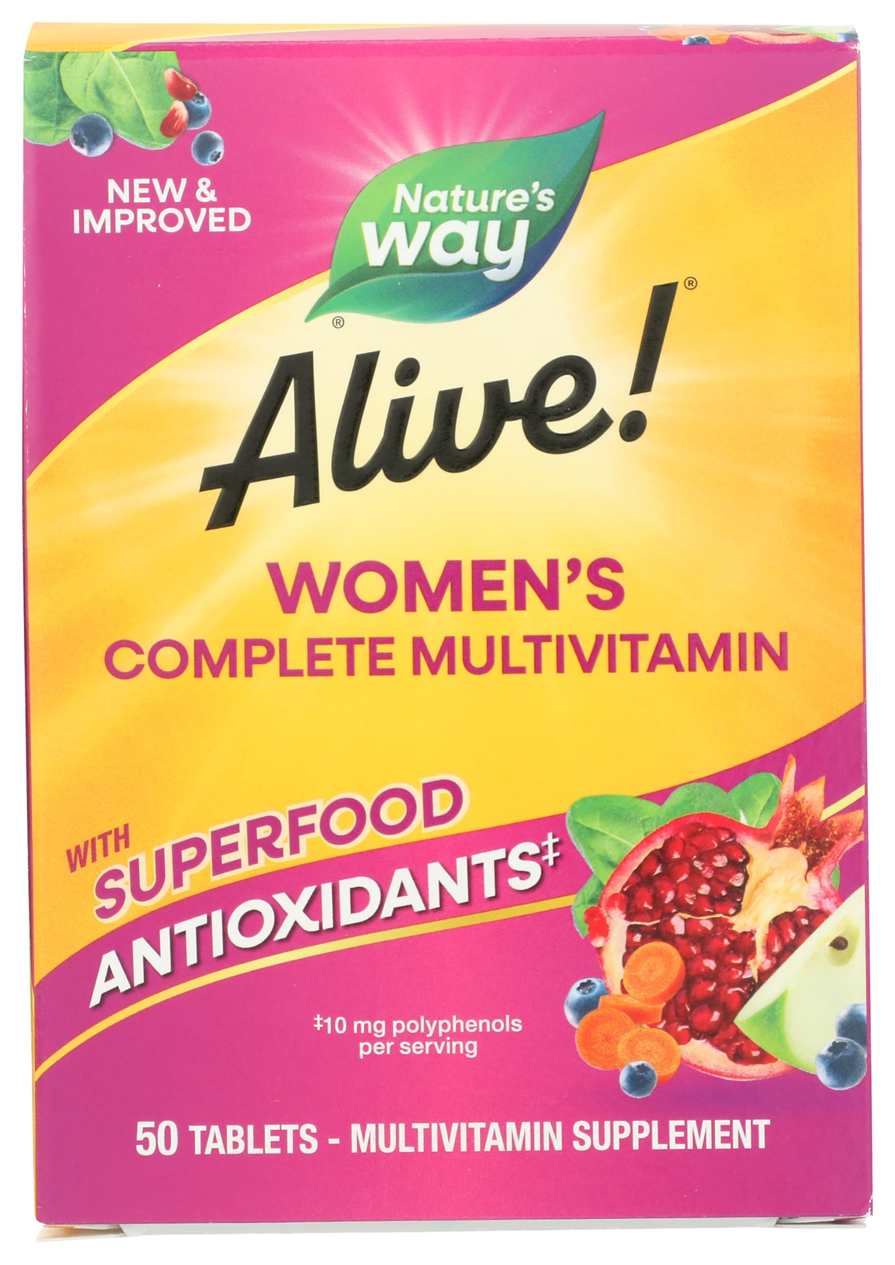 Nature's Way Alive! Daily Complete Multivitamin for Women, Supports Energy Metabolism, Hair, Skin & Nails*, B-Vitamins, Superfood Antioxidants, 50 Tablets (Packaging May Vary)