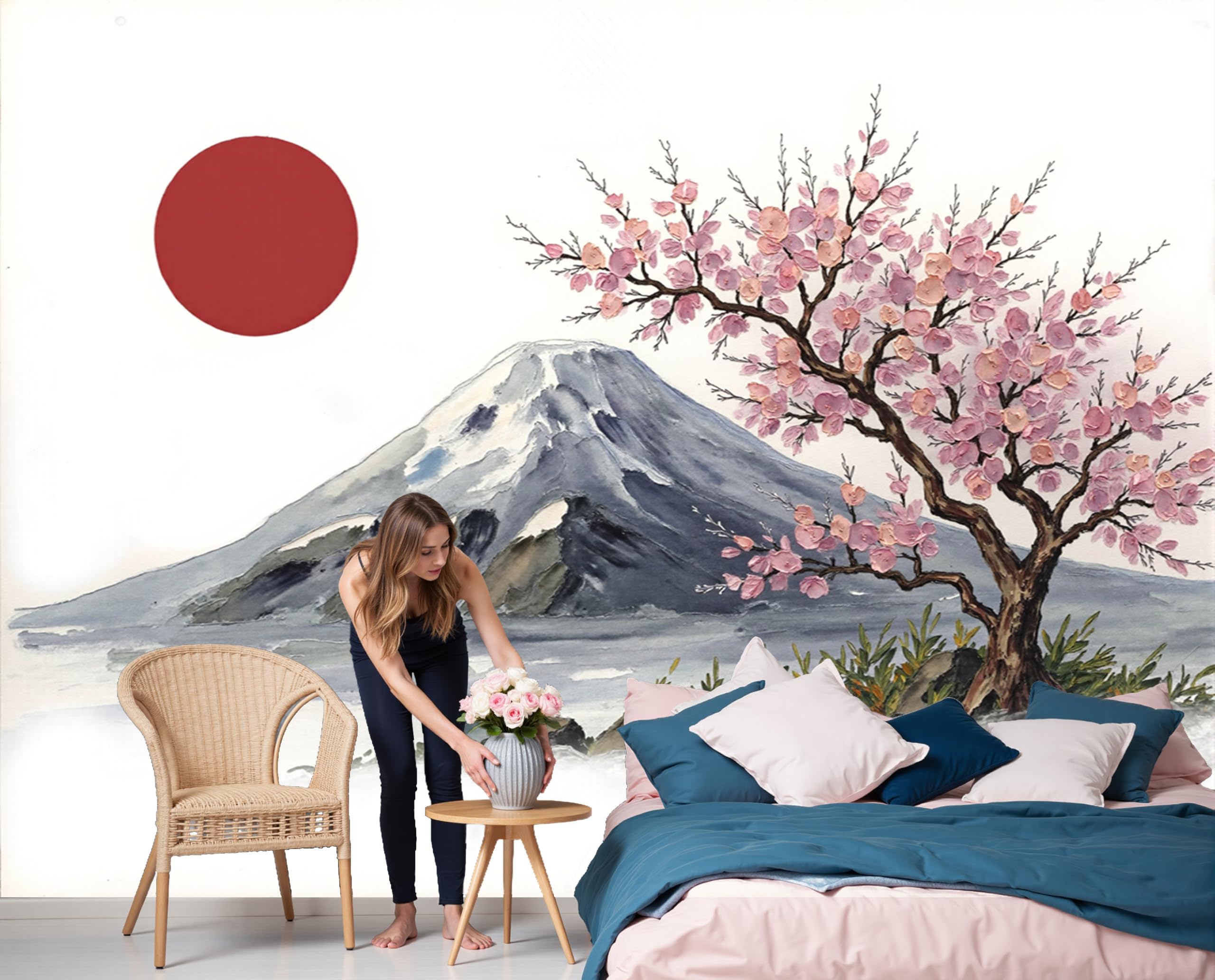 Papier peint panoramique intissé pour agrandir un petit salon avec un effet 3D Fuji