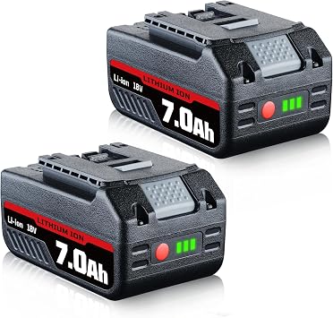 7.0Ah 18V 2 Pack Li-ion Replacement for Bosch Battery BAT618 BAT609 | Fits BAT622 BAT619 BAT619G BAT610G BAT609G BAT618G. Lithium-ion cells with LED fuel gauge for drills, saws, grinders