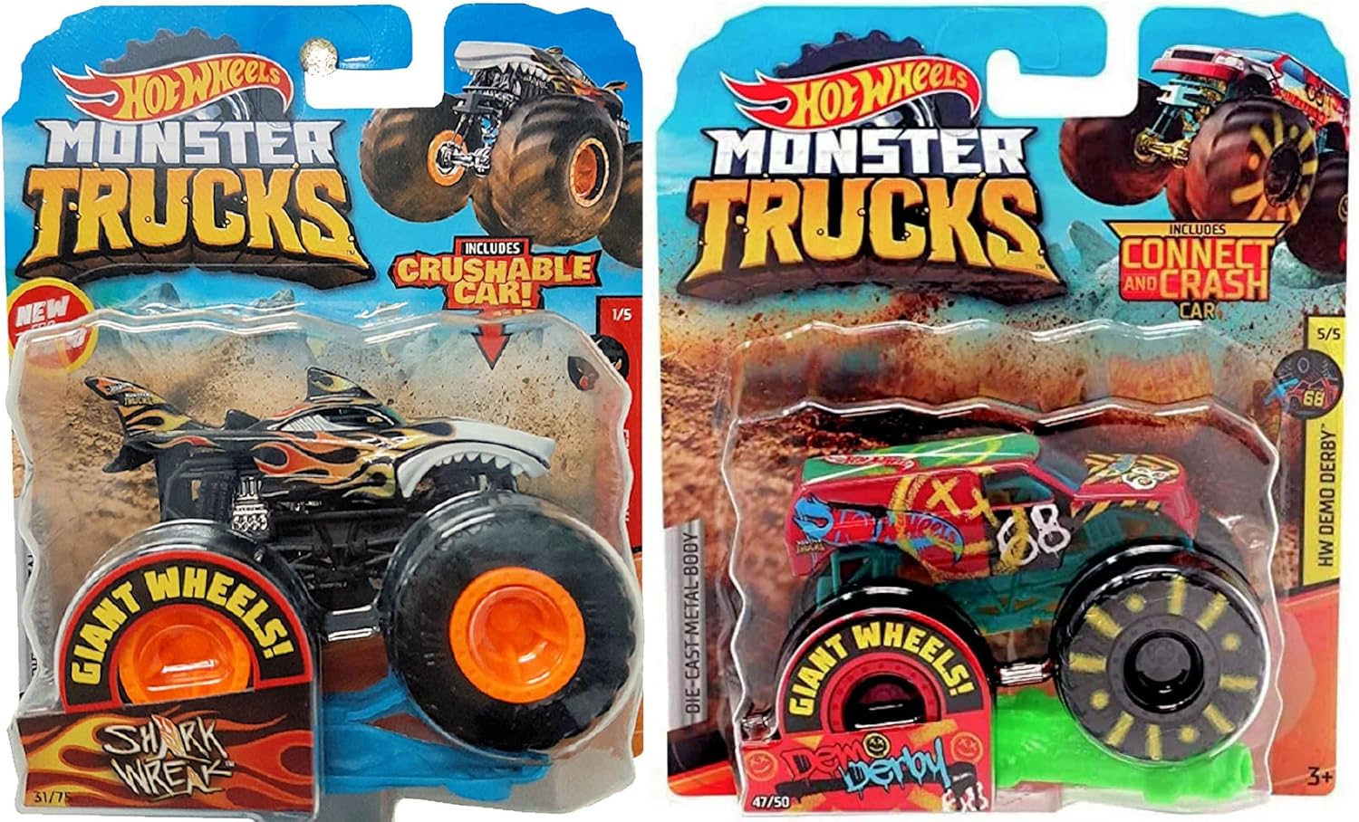 Hot Wheels Mattel Monster Trucks Crushable Car Complete Set of 8 Die‑Cast Vehicles, 1:64 Scale, FYJ44-998K, Ages 3+ FYJ44-998K