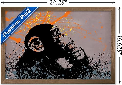 Miniatura 3 de Trends International Thinker Monkey - Póster de pared de la colección Graffiti, 14.72 x 22.37 pulgadas, versión enmarcada en bronce