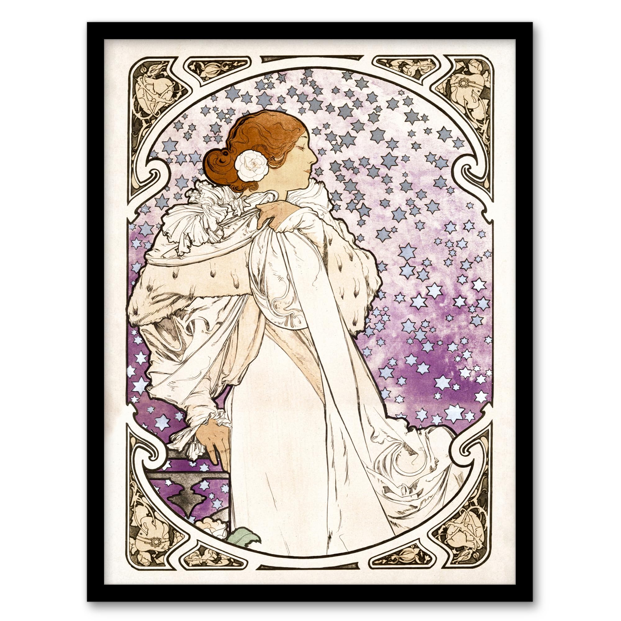 Artery8 Alphonse Mucha Lady of Camellias Theatre Portrait Framed Wall Art Print Home Décor A3