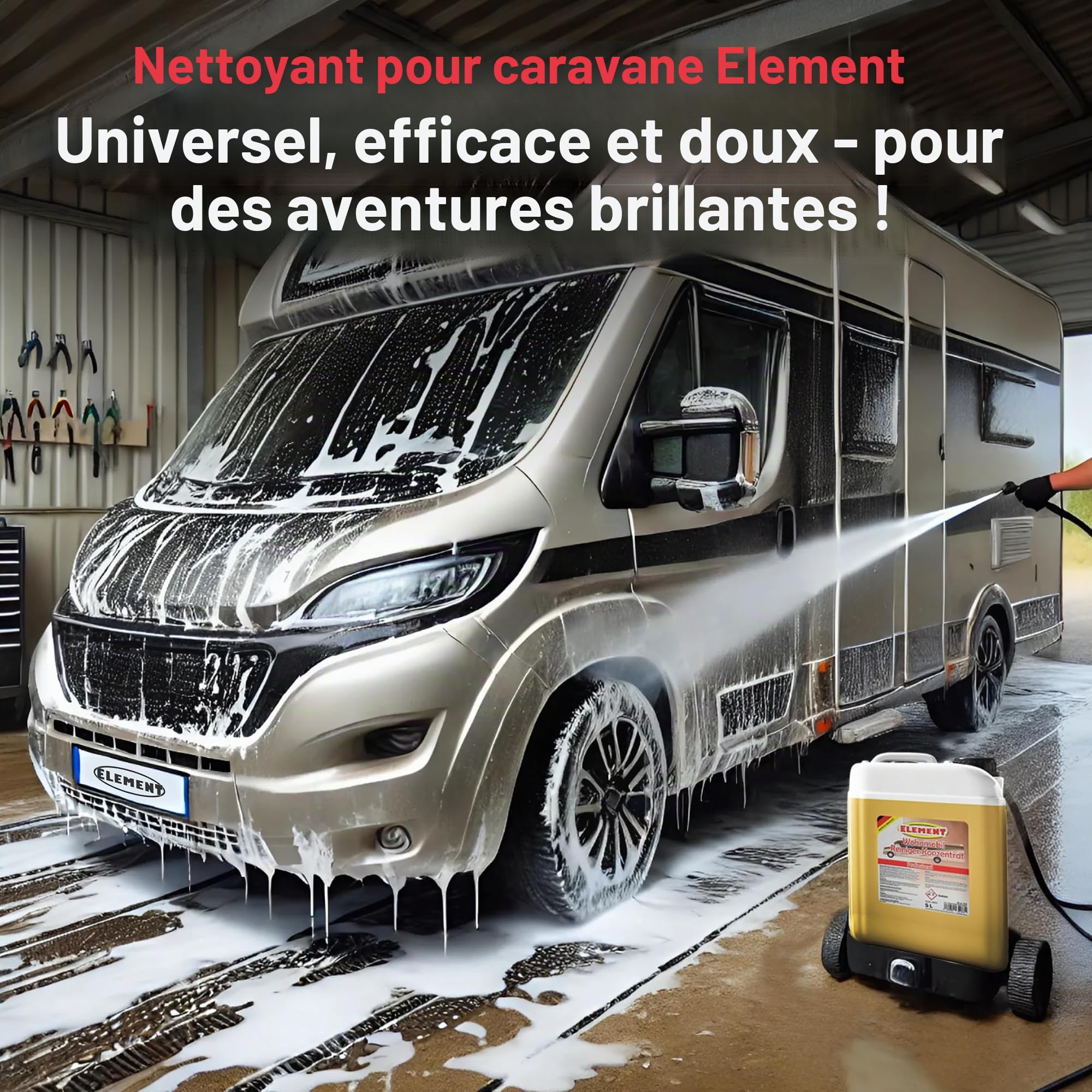 Element Nettoyant concentré pour caravane, camping-car, 5 l, pour bâches, bateaux, bus, élimine facilement les saletés les plus tenaces