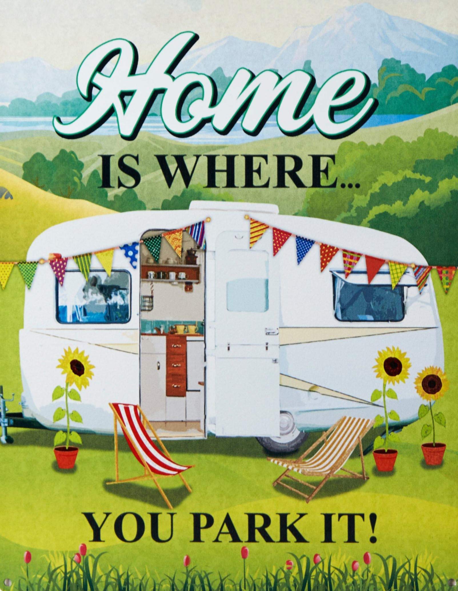 Caravan Motorhome Home is where Park it Quote Vintage Retro Man Cave Bar Pub Shed Novelty Gift Tin Wall Décor Metal Sign