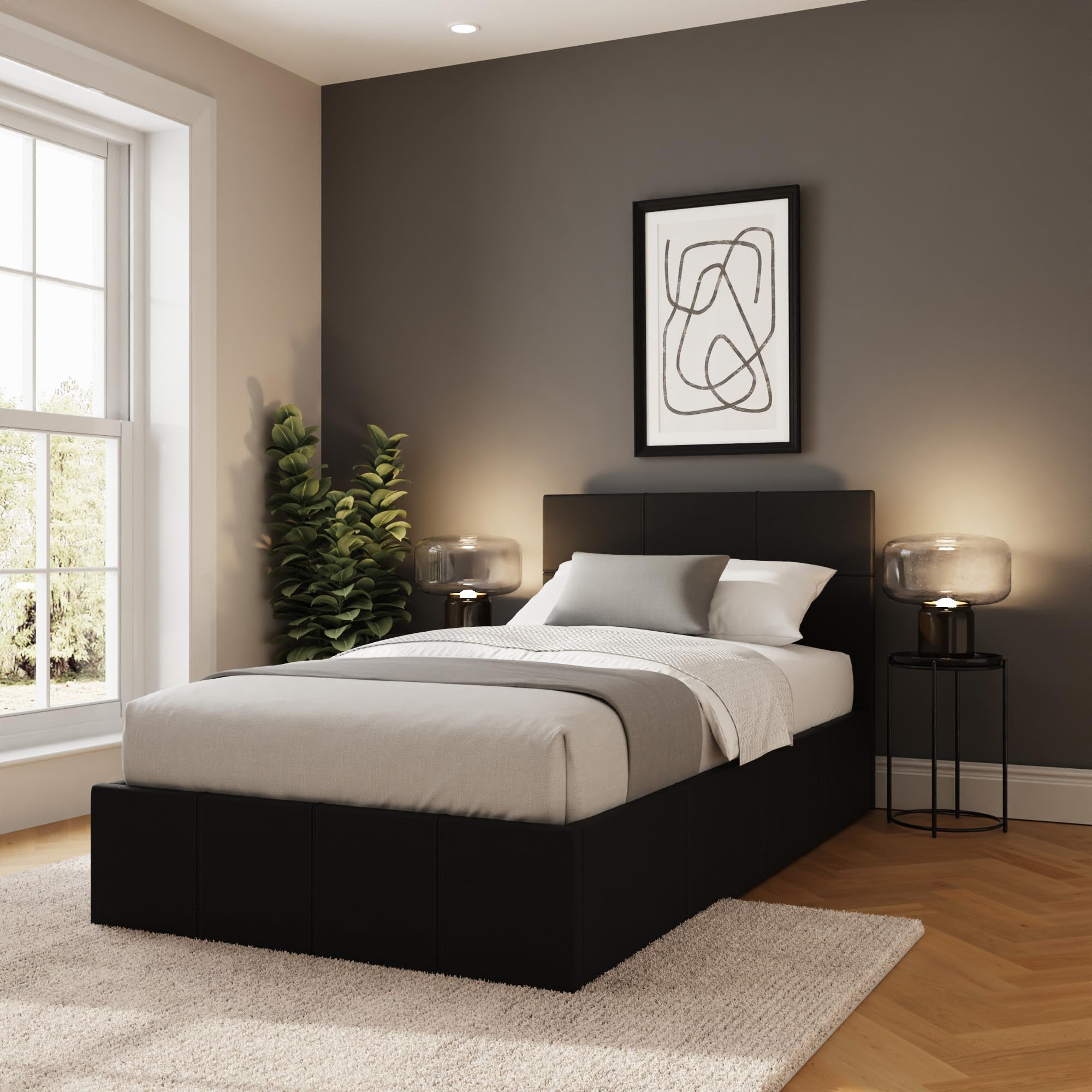 GFW Side Lift Single Ottoman Bed, Black Fabric, Modern Storage Bed Frame