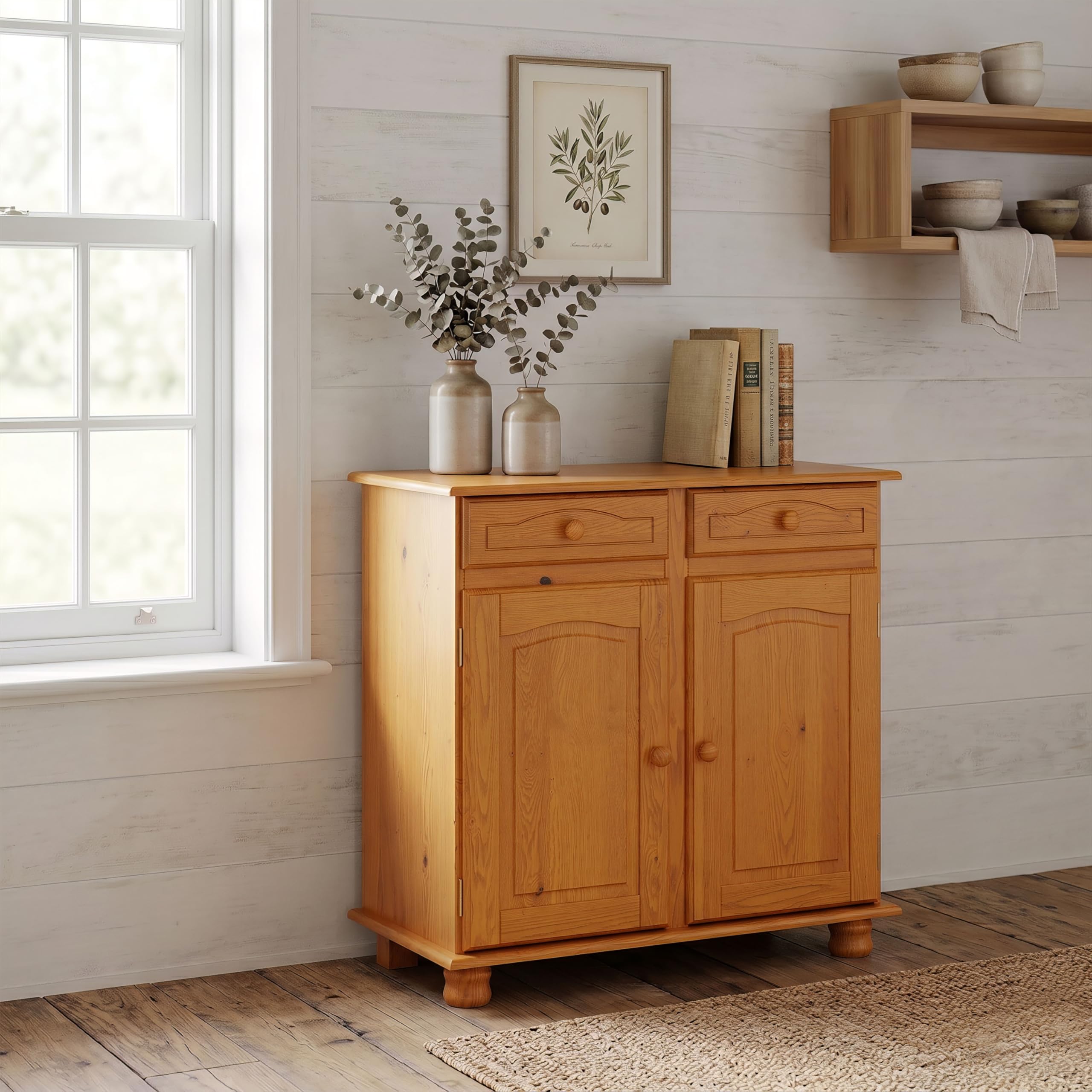 Aparador Alacena de Pino Macizo – Serie Canet, Mueble Auxiliar de Almacenaje para Cocina, Comedor o Salón, 86x42x88 Miel