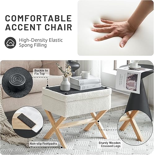 Miniatura 4 de Furniliving Taburete de piel sintética, 15 pulgadas de largo x 20.5 pulgadas de ancho x 19 pulgadas de alto, otomana cuadrada con almacenamiento,