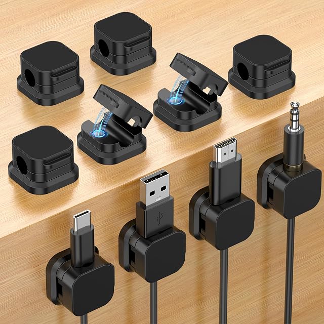 10 Porte-câble, clips de support de câble magnétique, gestion de câble de bureau adhésif solide pour bureau, kiosque à nuit, mur, maison, bureau, voiture (noir*10)
