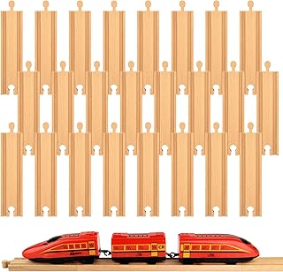 Mototo 24 PCS Wooden Train Track Straight Pieces 6 Inch Wooden Train Track Accessories Wood Railroad Expansion Connector Compatible with Most Wood Railway Set for Girl Boy Birthday Holiday Christmas