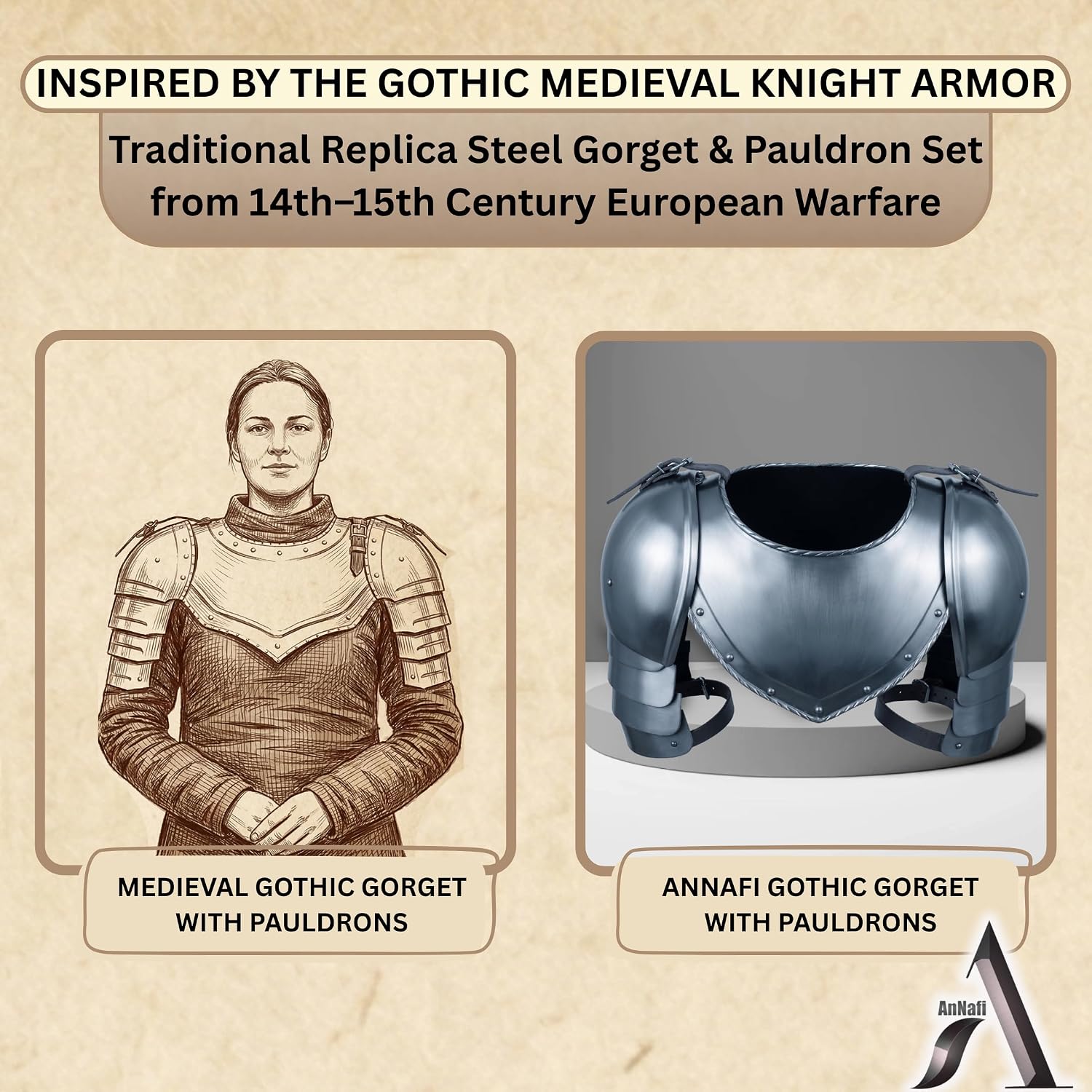 AnNafi® Shoulder Pauldron Medieval Iron Gorget Spaulders Shoulder Armor Set, Viking Pauldrons Warrior Medieval Armor Mens ren faire outfit SCA LARP Knight Shoulder Armor Guard Dark Souls Cosplay majik