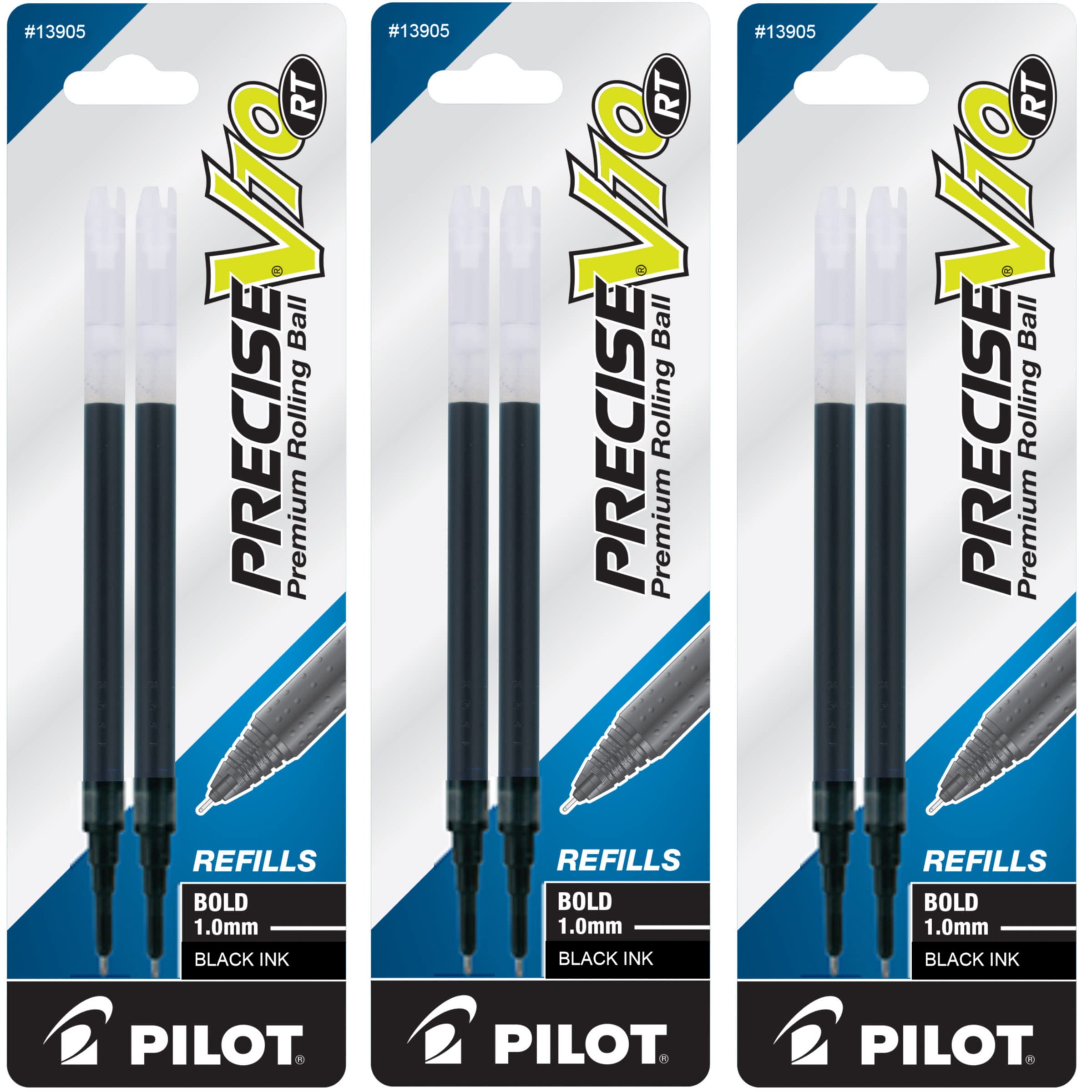 PilotPrecise V10 RT Ink Refills for Bold Retractable Pens, 1.0 mm, Black Ink, 3 Pack