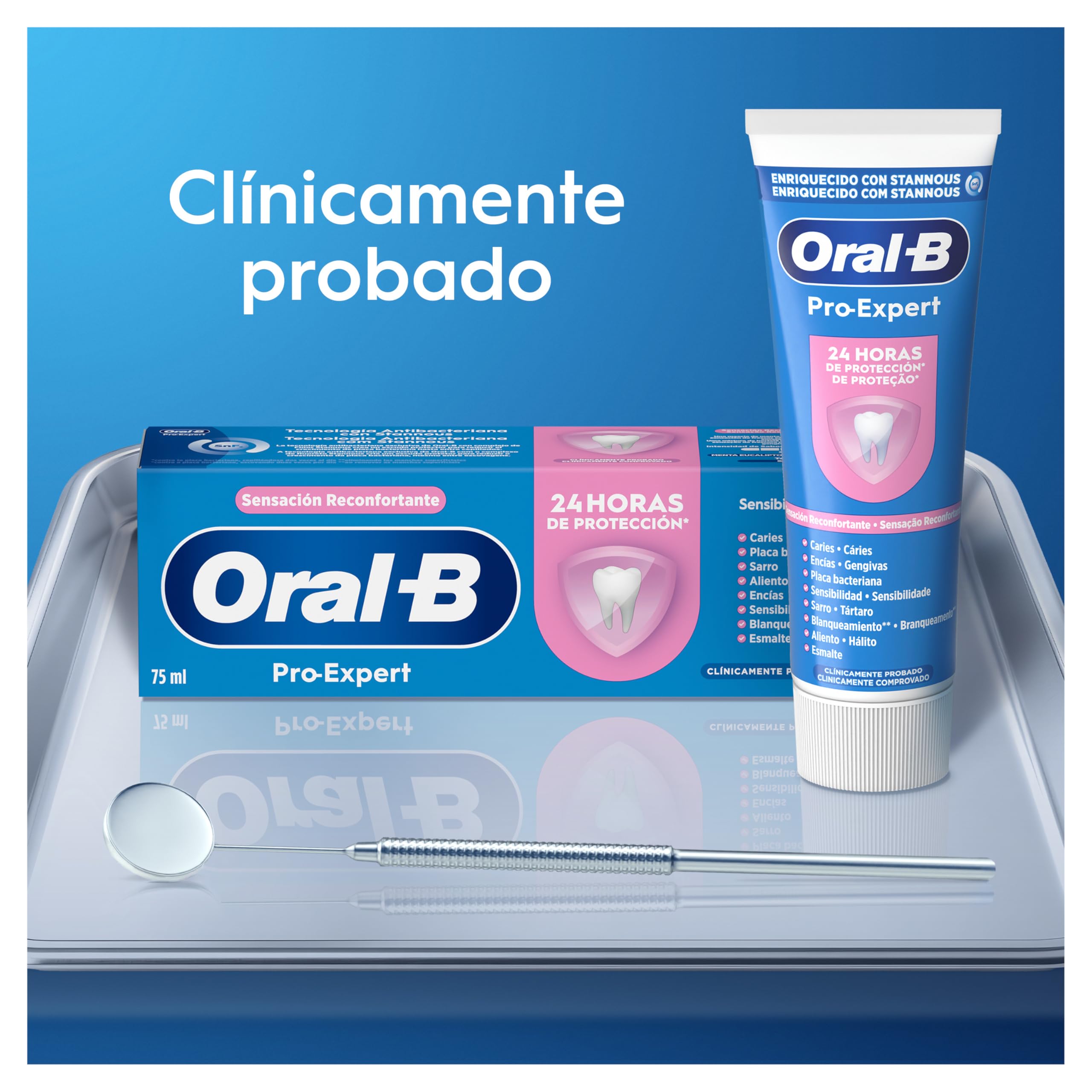Oral-B Dentífrico Pro-Expert Sensibilidad y Blanqueamiento, Pack 12x75 ml | Pasta de Dientes para Dientes Sensibles, con Fluoruro de Estaño, Protege contra La Placa, Sabor a Menta