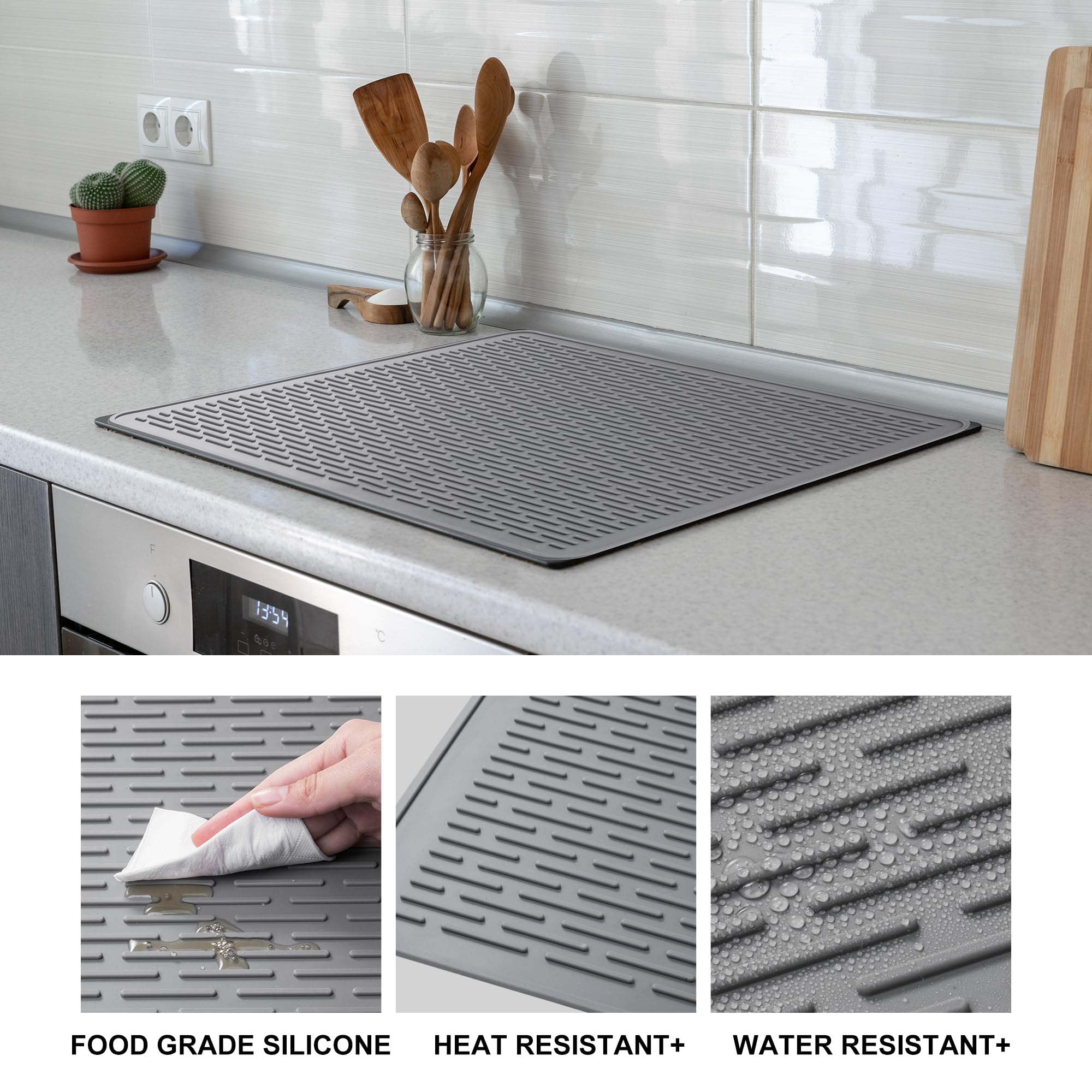 Cubiertas superiores de silicona para estufa eléctrica, 28 x 20 pulgadas, protector de cocina de vidrio extra grande, tapete de silicona resistente al calor, cubierta de estufa de caravana,