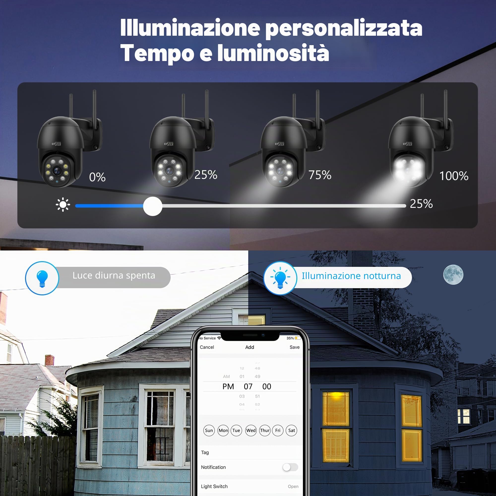 ENSTER 2.5K 4MP Telecamera Wi-Fi 2,4/5GHz Esterno, PTZ IP Videocamera Sorveglianza Tracciamento Auto Rilevamento Umano Visione Notturna Colori Audio Bidirezionale