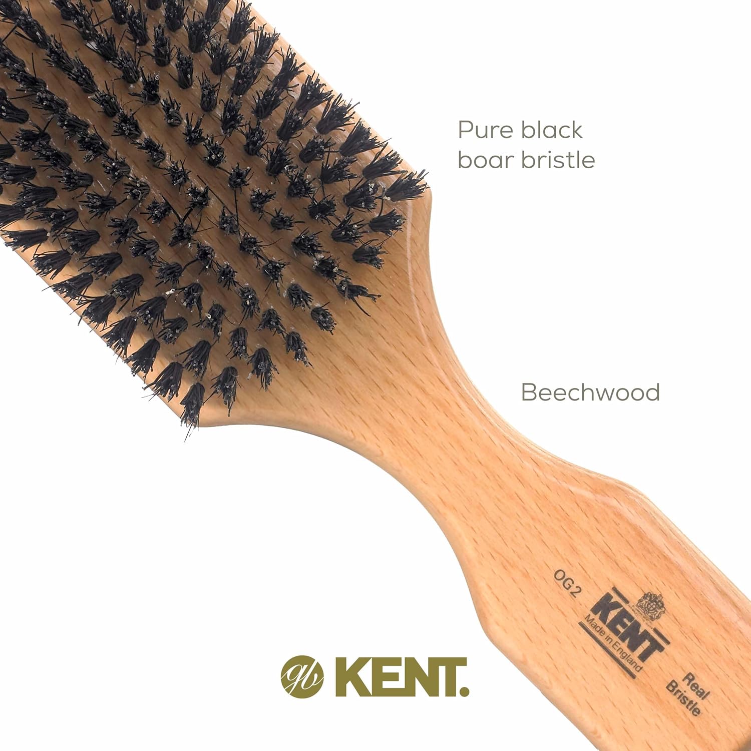 Kent OG2 Beechwood Club HairBrush, 100% Natural Boar Bristle for Mens Grooming, All Hair Types and Beard Lengths, Travel Size with Hair Brush Cleaner, Slick Back Hair brush - Image 7