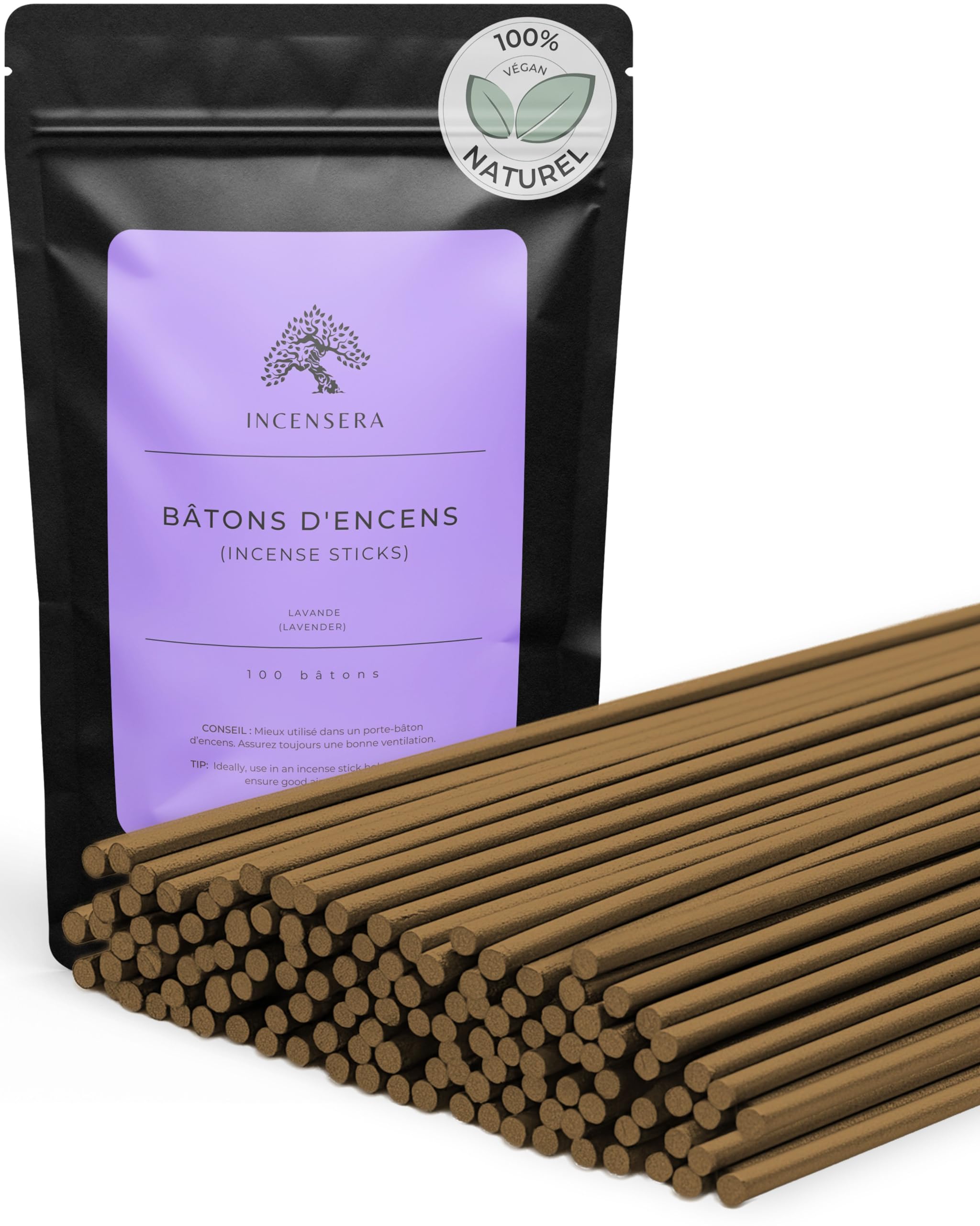 Incensera Encens Lavande 100 Batonnets Naturels Relaxants – Baton Naturel Non Toxique pour Sommeil Méditation Yoga