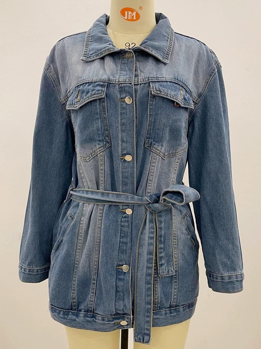 Cresay Women's Denim Jacket Coat Long Boyfriend Jean Dress Trucker Jacket