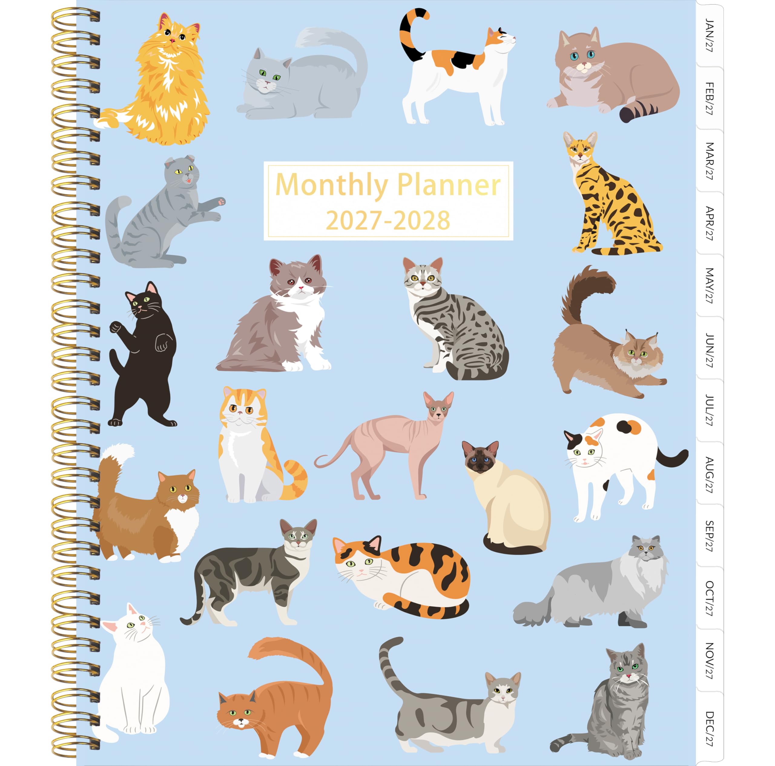 View 1 of 2027-2028 Monthly Planner - 2 Year Monthly Planner/Calendar 2027-2028, JAN 2027 – DEC 2028, 24 Months Calendar Planner, 9" x 11", Holidays, Tabs, Double-Side Pocket, Thick Paper - Cute cats