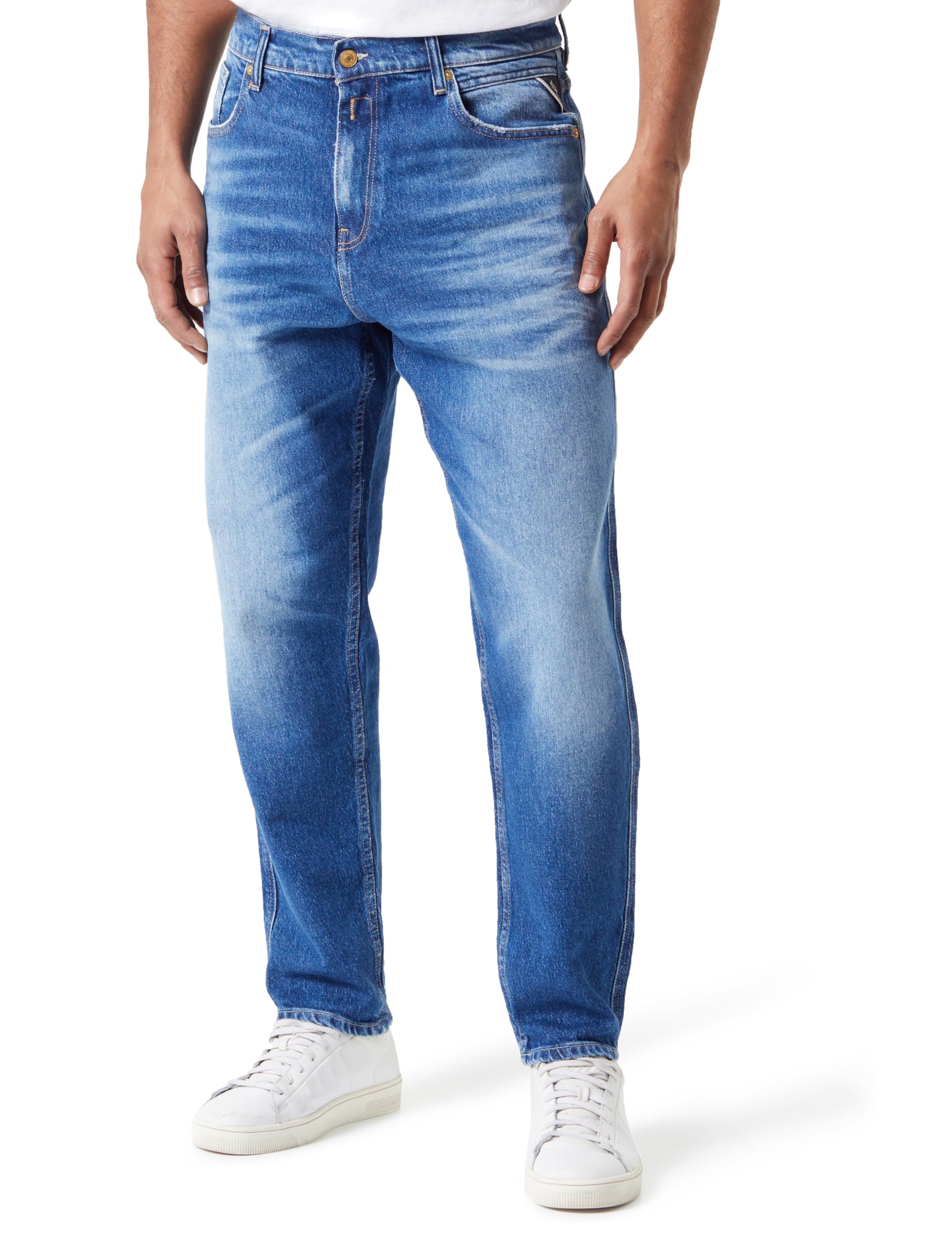 REPLAY Herren Jeans Sandot Tapered-Fit Original, Medium Blue 009 (Blau), 30W / 32L