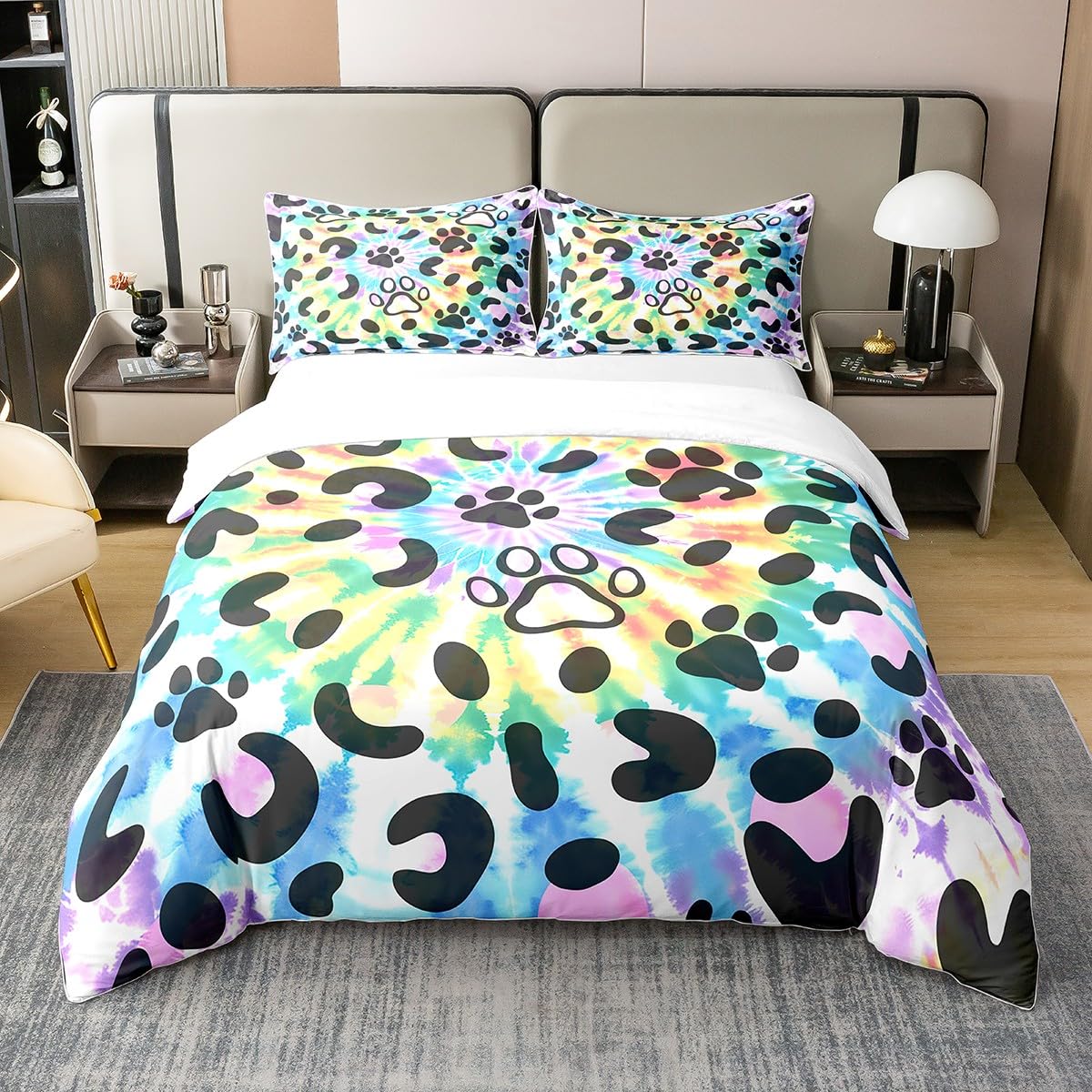 Homemissing Dog Paw Duvet Cover 100% Cotton Kids Animal Pet Bedding Set Cute Cartoon Comforter Cover Set for Women Men Room Decor Puppy Dog Claw Marks ght Bedspread Cover Single