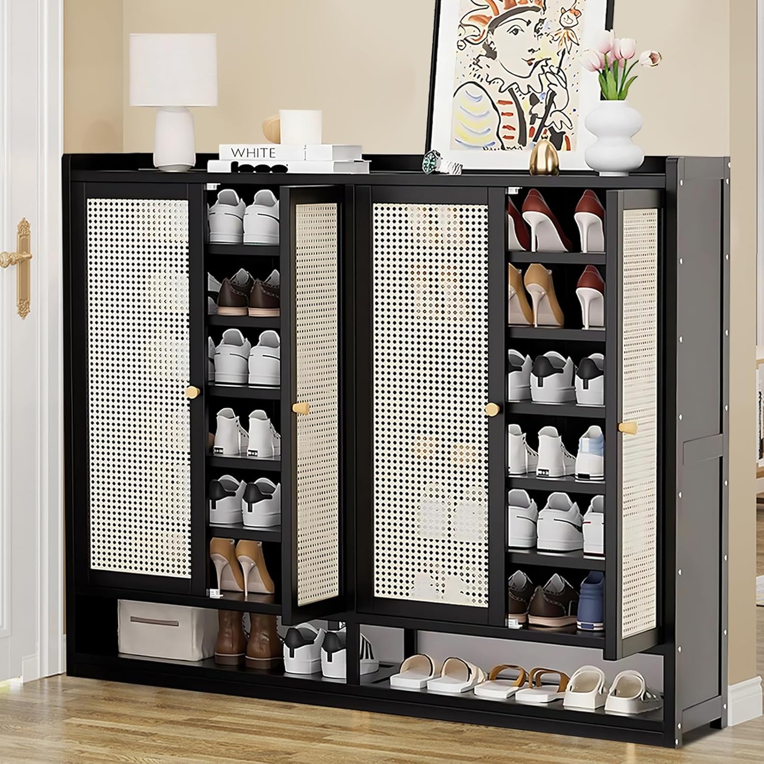 BHDJSE Shoe Storage Cabinet placed in a living room setting.