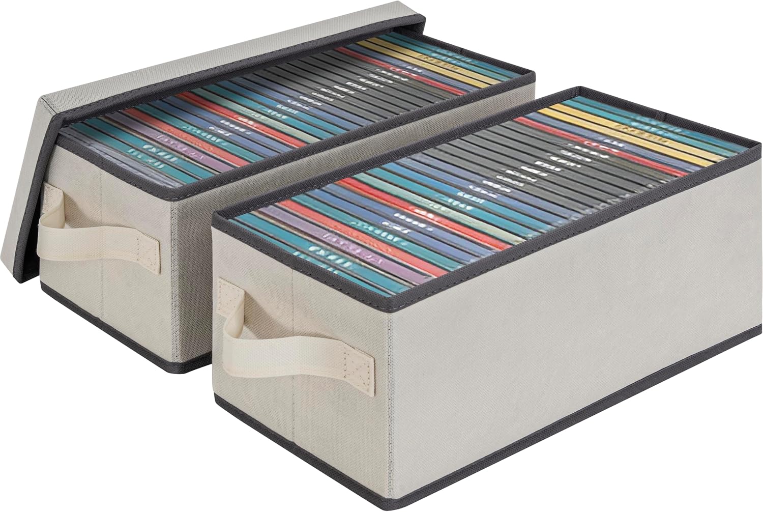 CD Storage Case 2 Pack, Large Capacity - 14.1" x 5.5" x 6.3", Each Case Holds 35 CDs (Total of 70 CDs), Protective Lid with Carrying Handles on Both Sides, Beige
